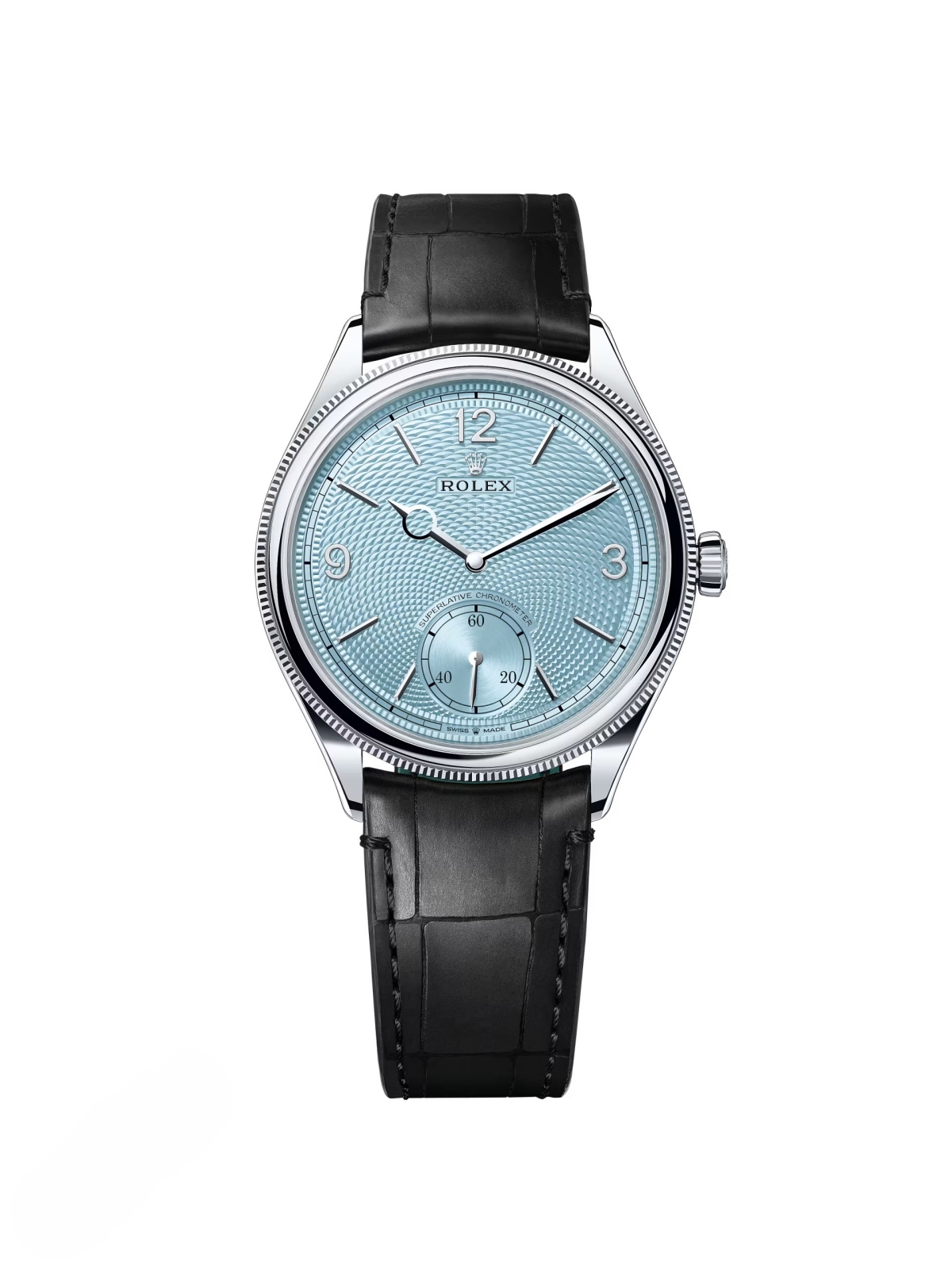 【Free Shipping】【Super Clone】Rolex 1908 Platinum Ice Blue Dial Black Alligator Strap - 52506-0003
