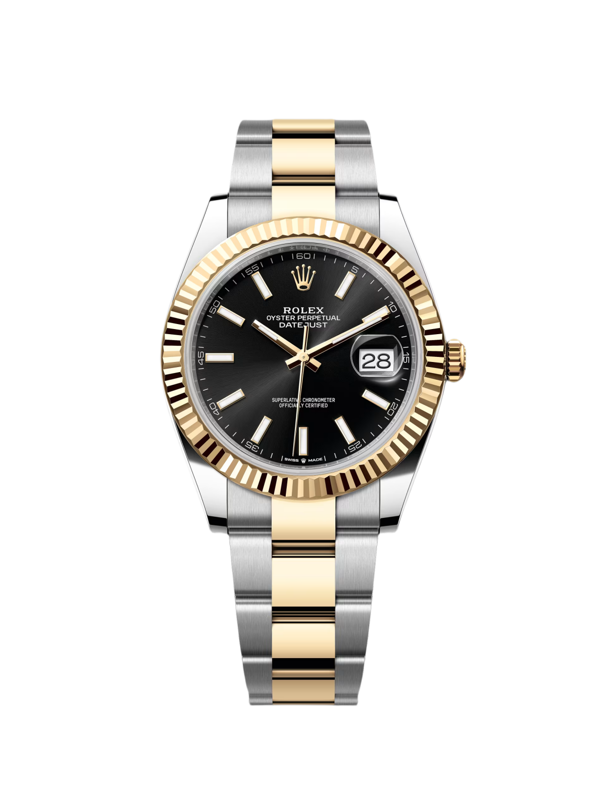 【Free Shipping】【Super Clone】RLX  Datejust 41mm Two-Tone Yellow Gold Fluted Bezel Black Index Dial Jubilee - 126333