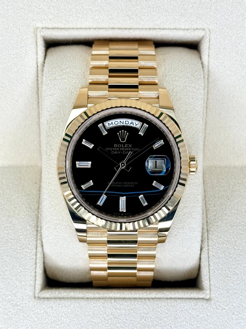 【Free Shipping】【Super Clone】RLX Yellow Gold President Day Date 40mm Onyx Diamond Dial - 228238