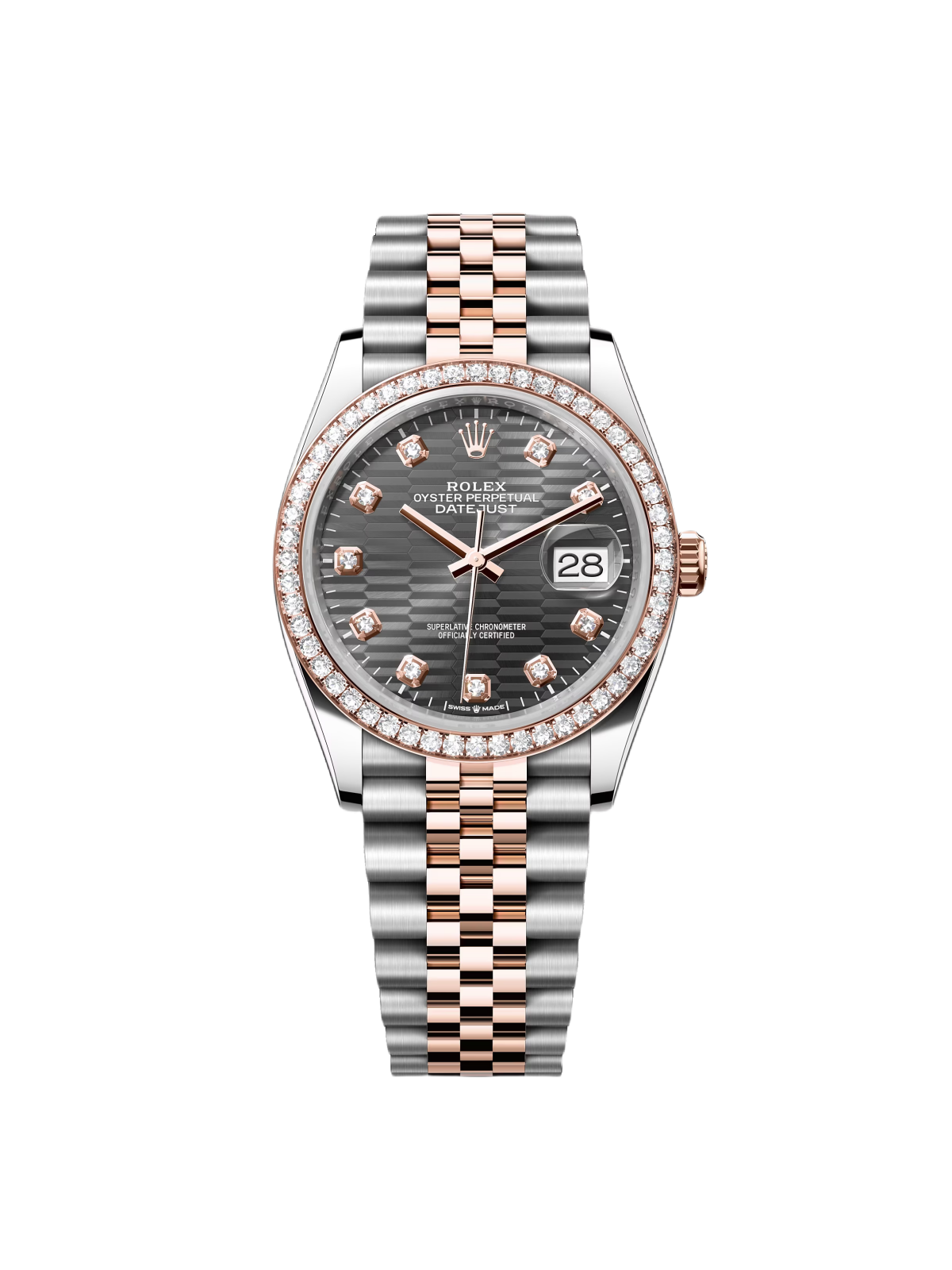 【Free Shipping】【Super Clone】RLX  Datejust 36mm 126281 Slate Fluted Motif Diamond Dial Diamond Bezel and Oyster Bracelet