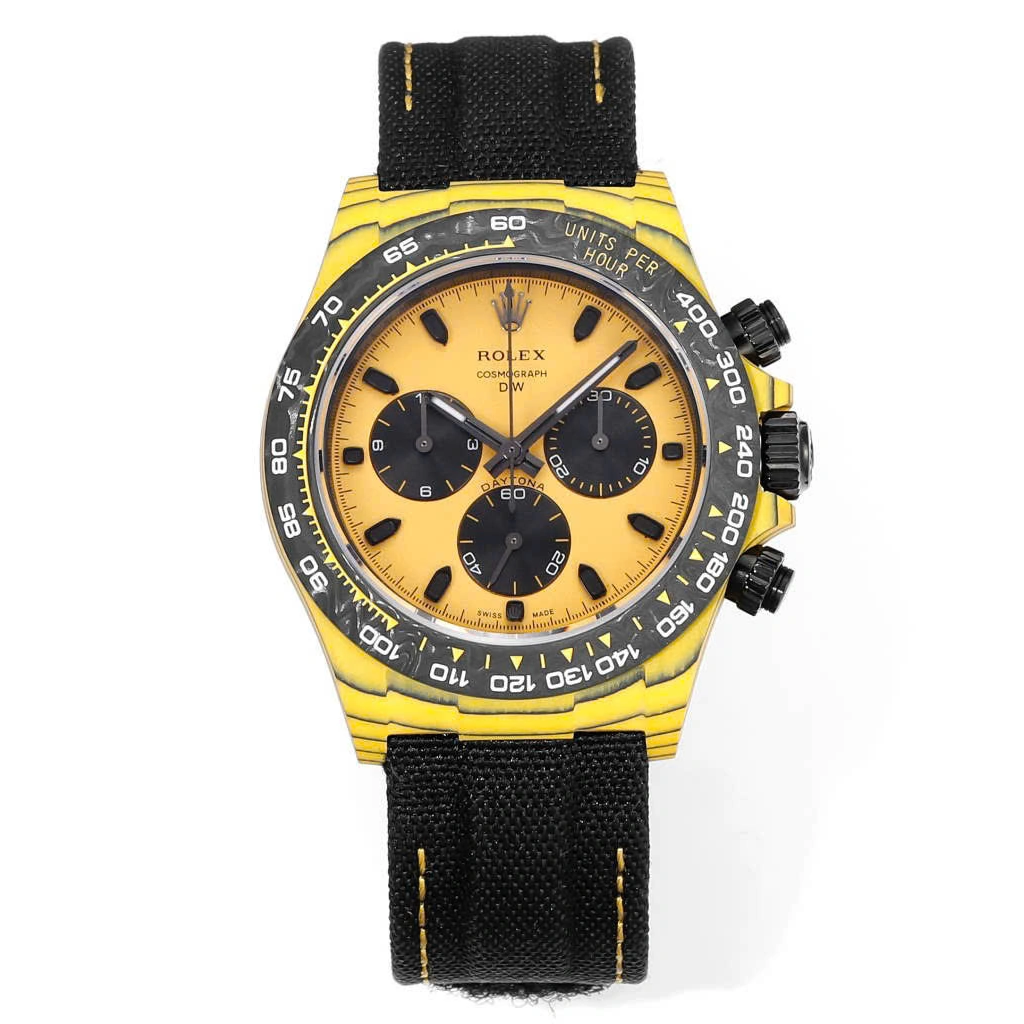 【Free Shipping】Rolex Cosmograph Daytona DIW Carbon Yellow “BUMBLEBEE” 40mm Replica 1:1 – Top Quality Version