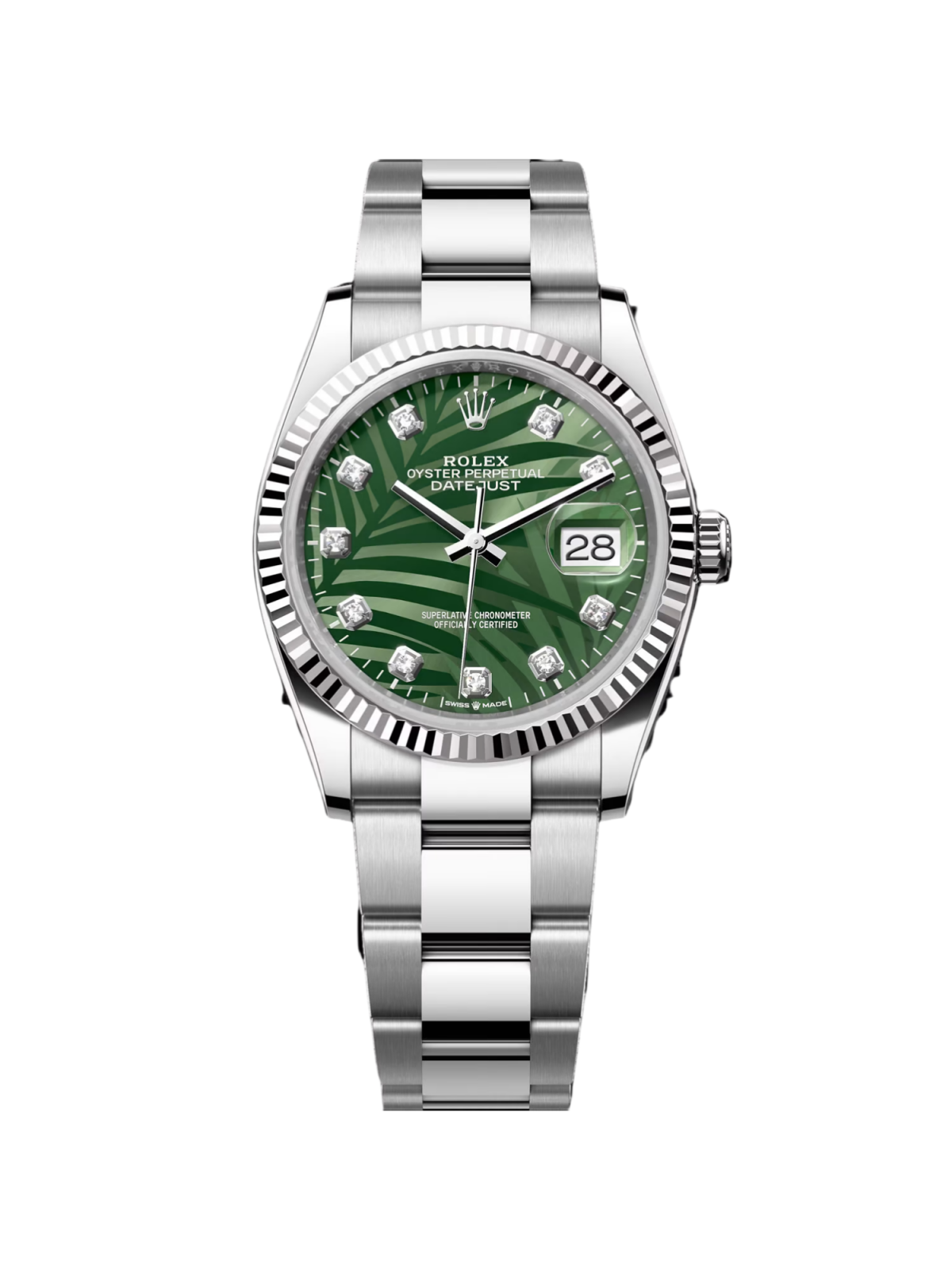 【Free Shipping】【Super Clone】RLX  Datejust 36mm 126234 Olive Green Palm Motif Diamond Dial Jubilee Stainless Steel Watch