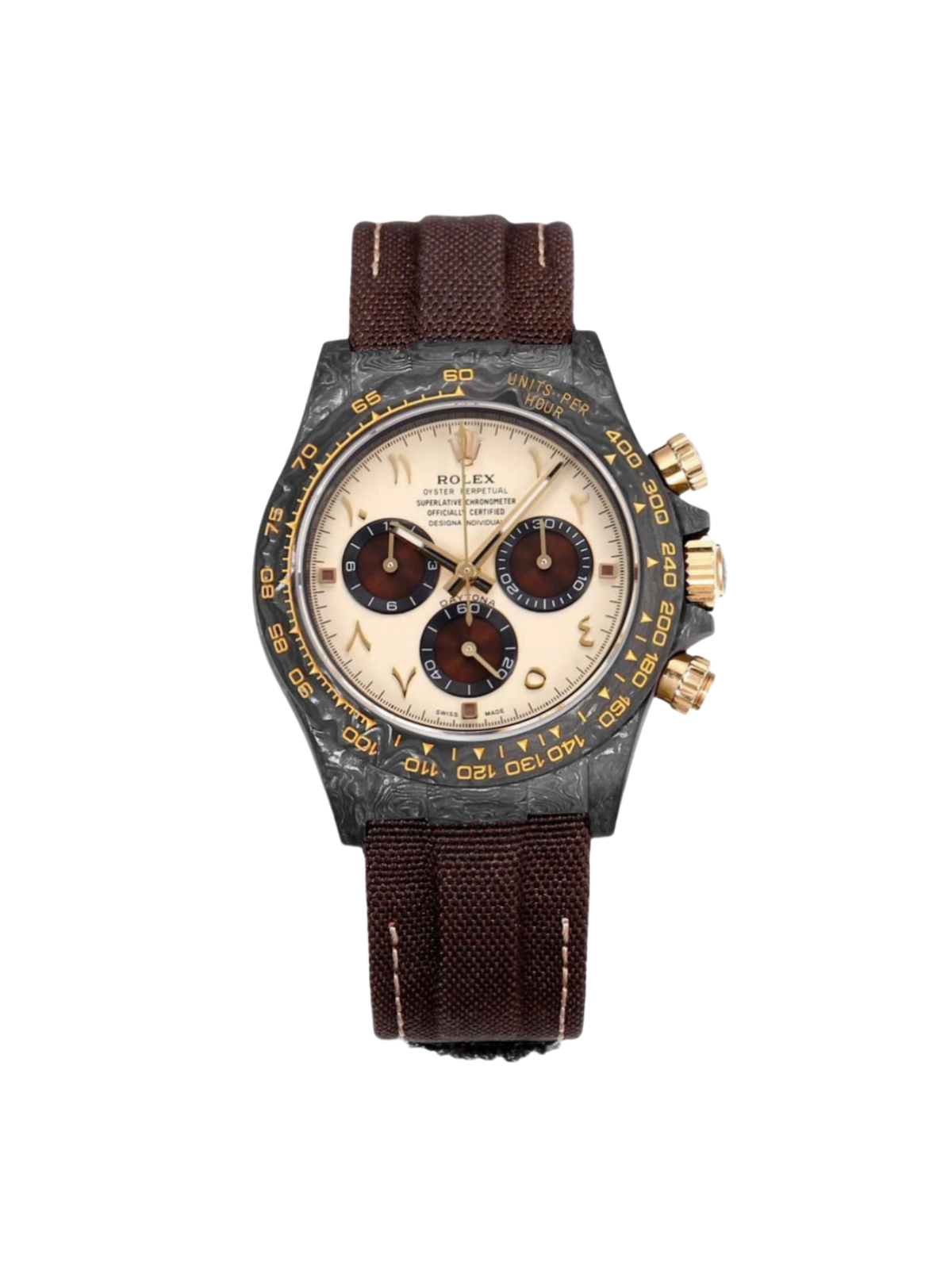 【Free Shipping】Rolex Cosmograph Daytona DIW Carbon “DESERT EAGLE ARABIC” 40mm Replica 1:1 – Top Quality Version