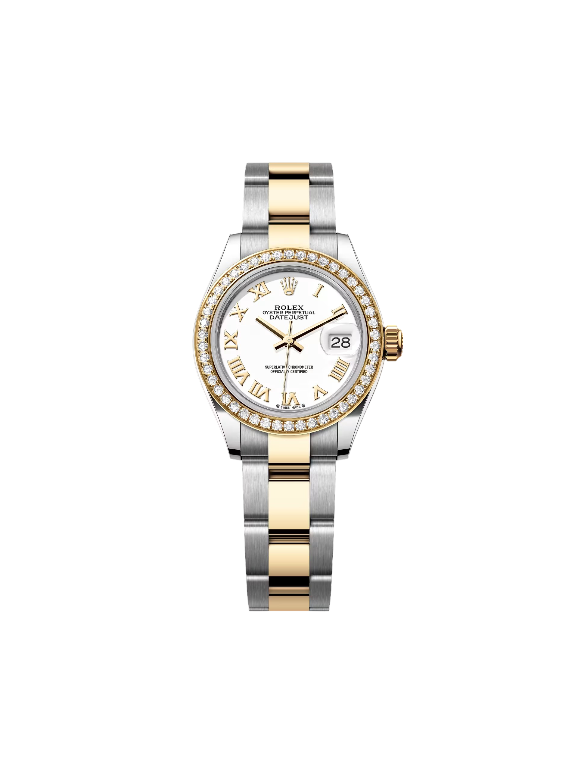 【Free Shipping】【Super Clone】RLX Lady-Datejust 28mm 279383RBR White Roman Dial Yellow Rolesor Oyster Bracelet