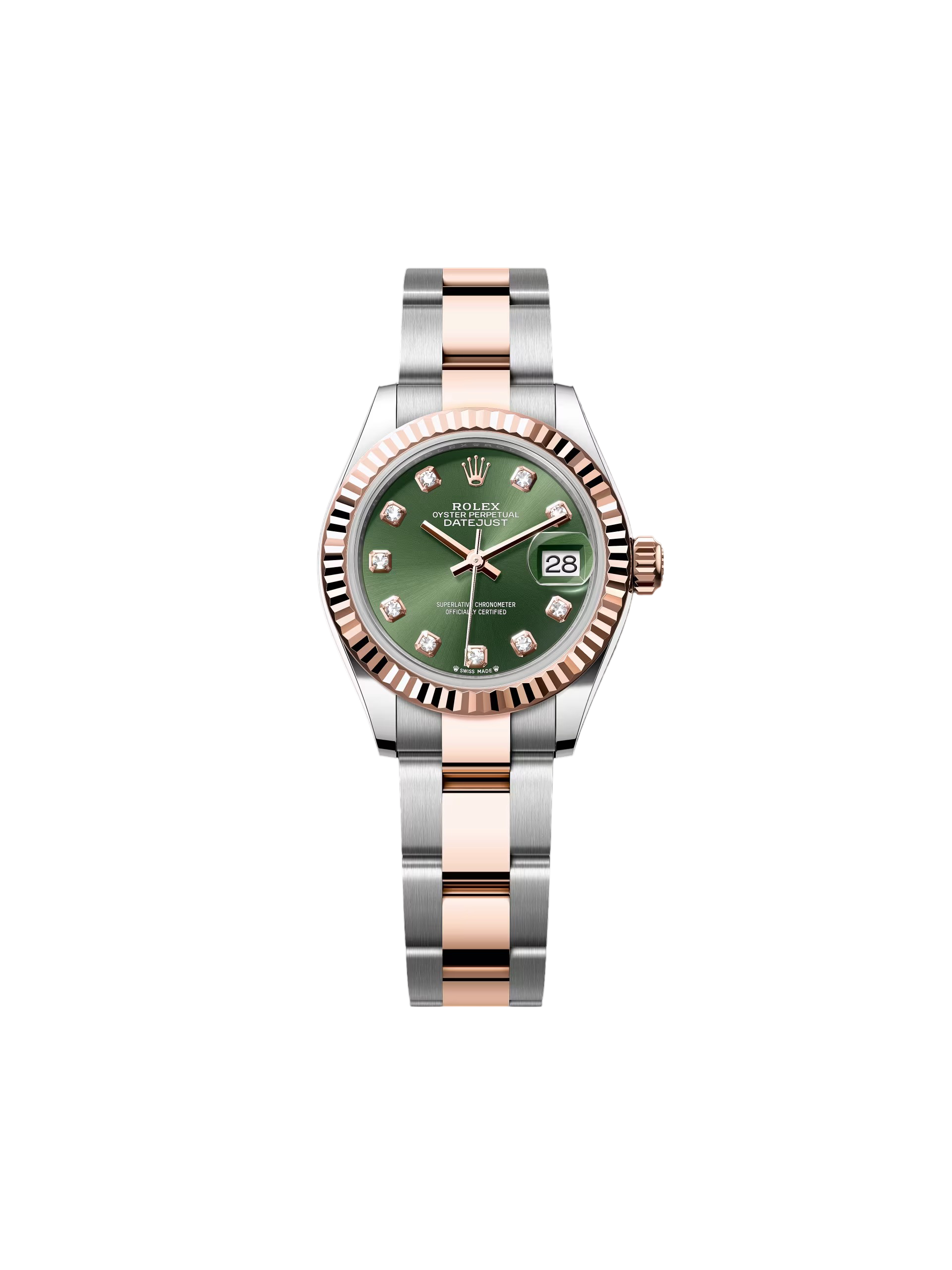 【Free Shipping】【Super Clone】RLX Lady-Datejust 28mm 279171 Green Diamond Oyster Stainless Steel and Rose Gold