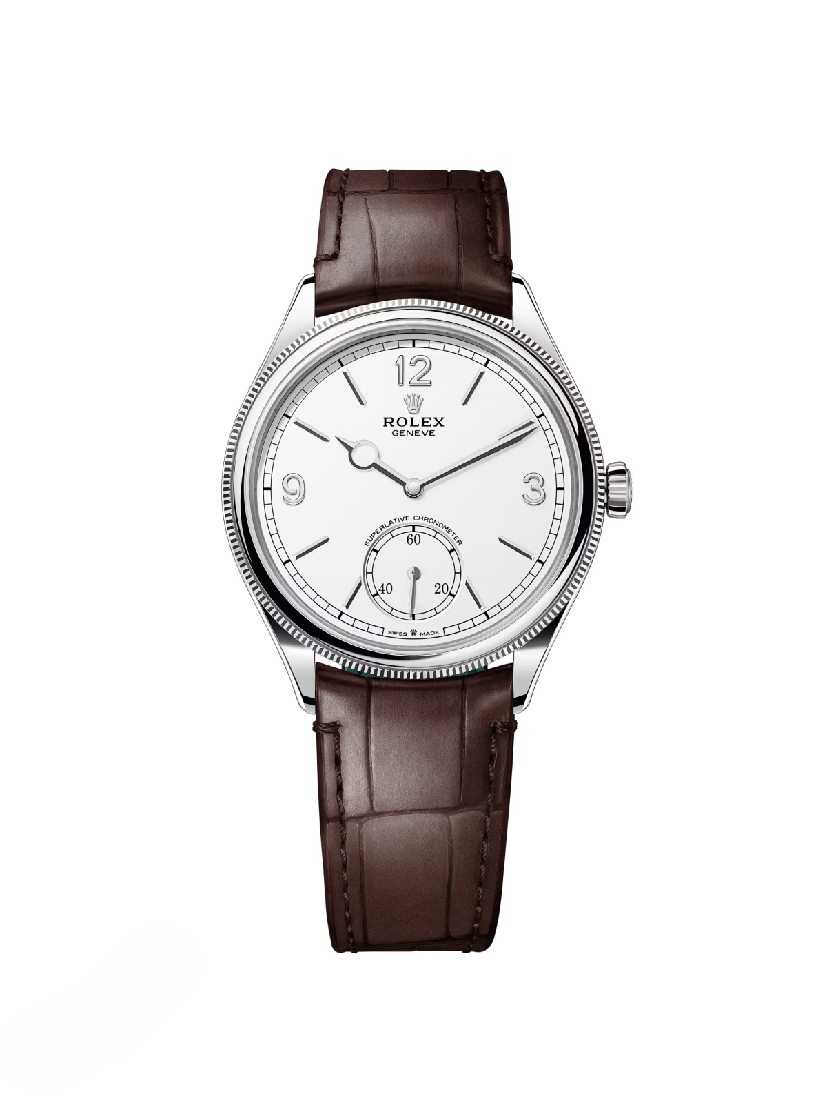 【Free Shipping】【Super Clone】Rolex 1908 White Gold White Dial Brown Alligator Strap - 52509-0006