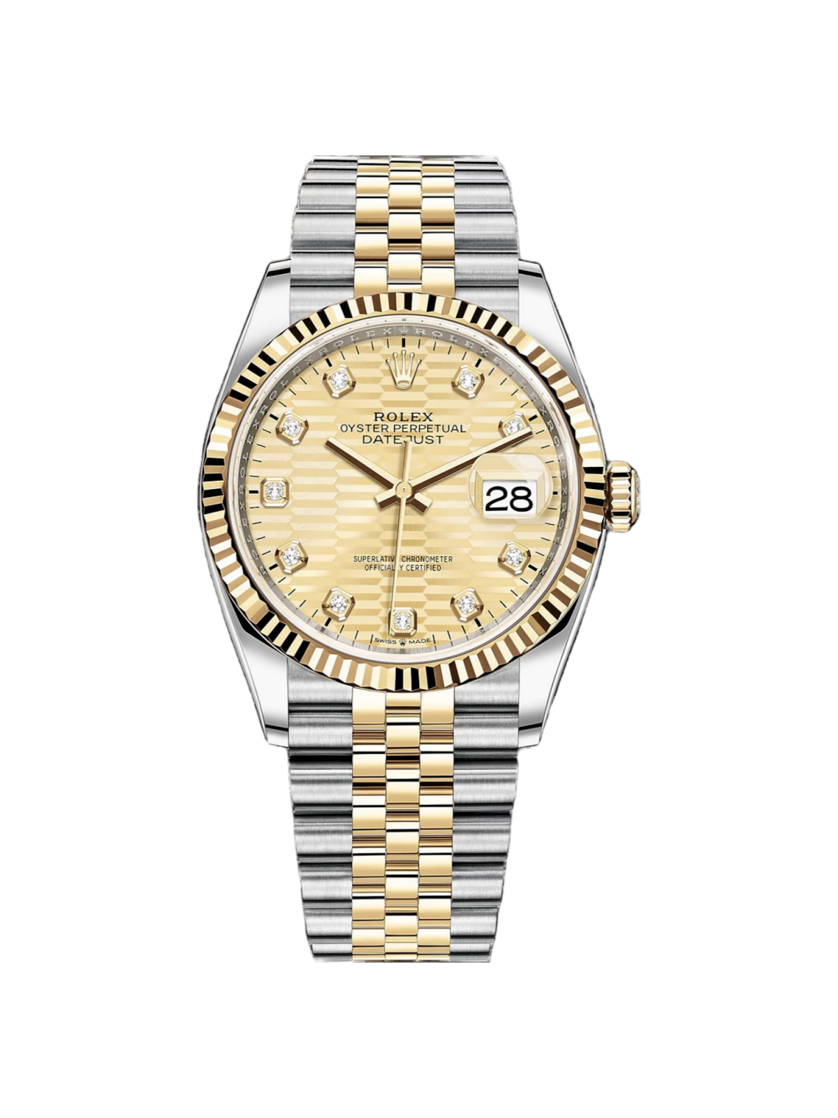 【Free Shipping】【Super Clone】RLX  Datejust 36mm 126233 Champagne Fluted Motif Diamond Dial Jubilee Bracelet