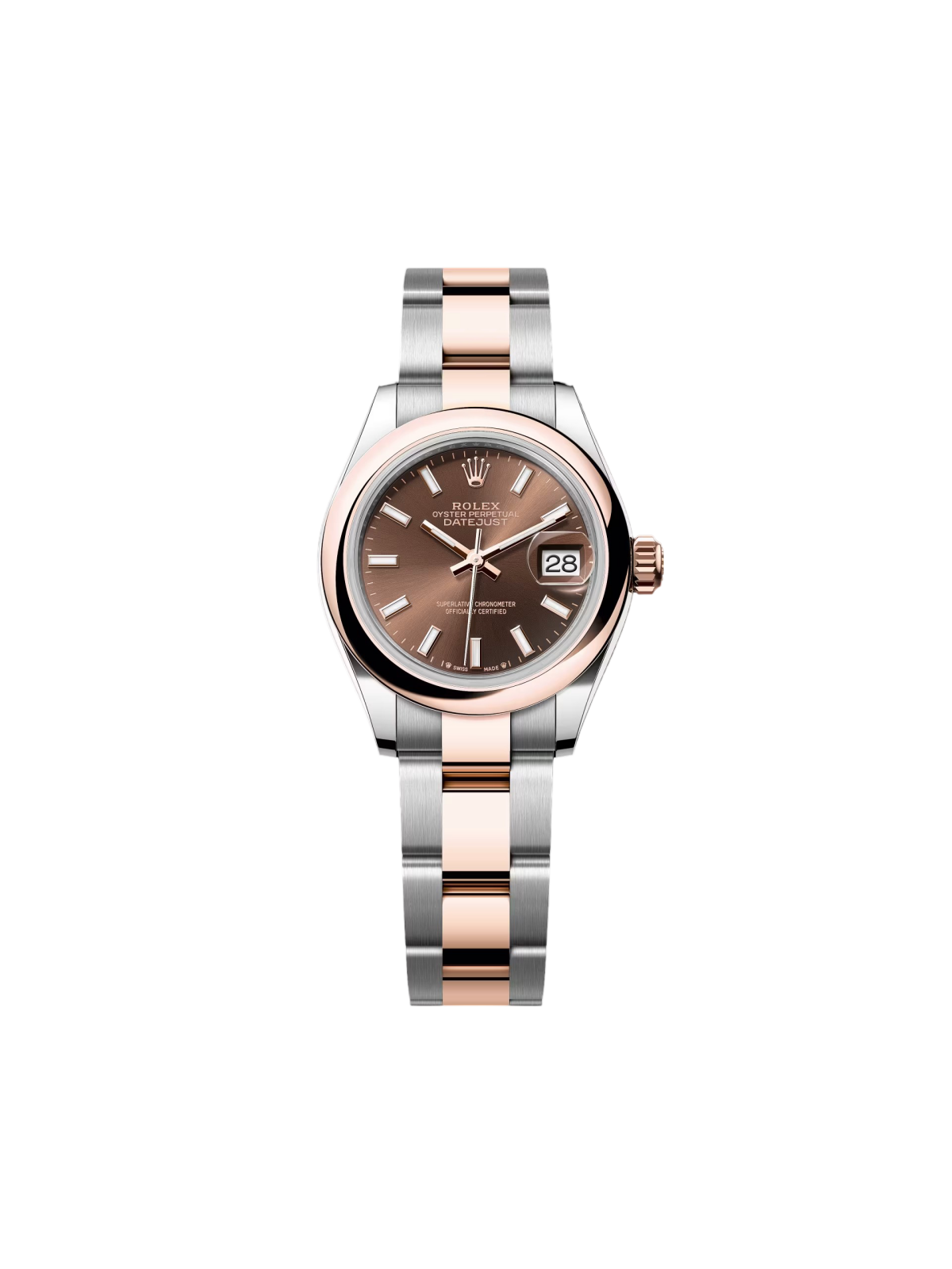【Free Shipping】【Super Clone】RLX Lady-Datejust 28mm  279161 Chocolate Stick Dial, Two Tone Stainless Steel & 18K Rose Gold Oyster Bracelet Women's Watch