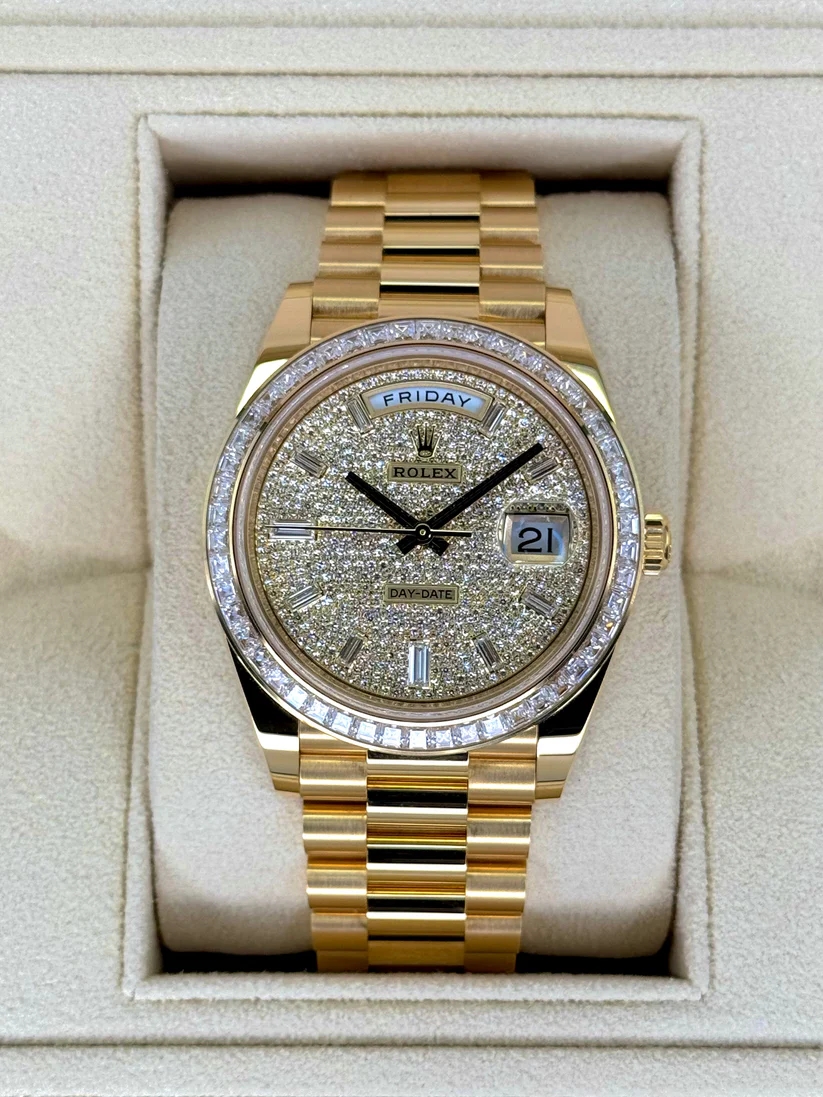 【Free Shipping】【Super Clone】RLX Day-Date 40mm 228398TBR-0036 Diamond Paved Dial President Watch