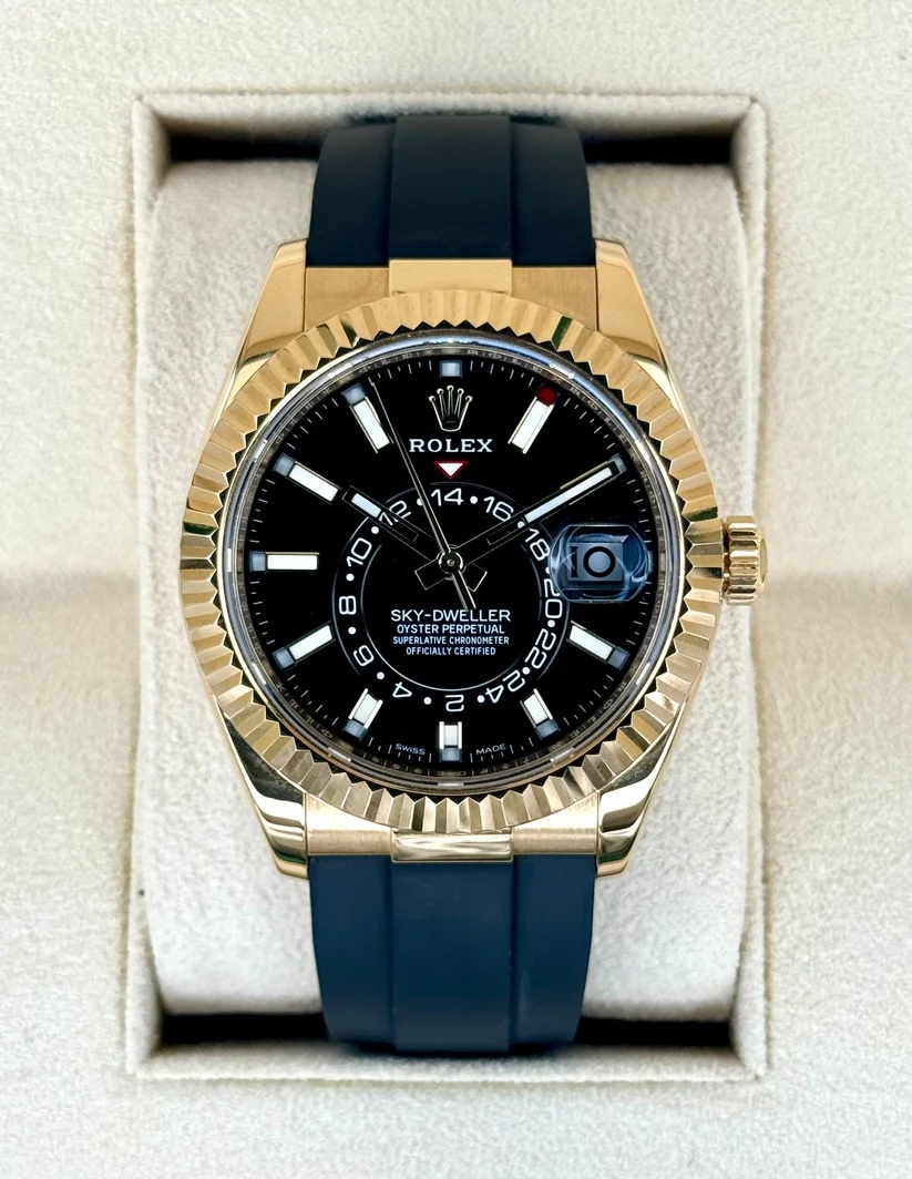 【Free Shipping】【Super Clone】RLX  Sky-Dweller 42mm Yellow Gold Black Dial Oysterflex - 336238