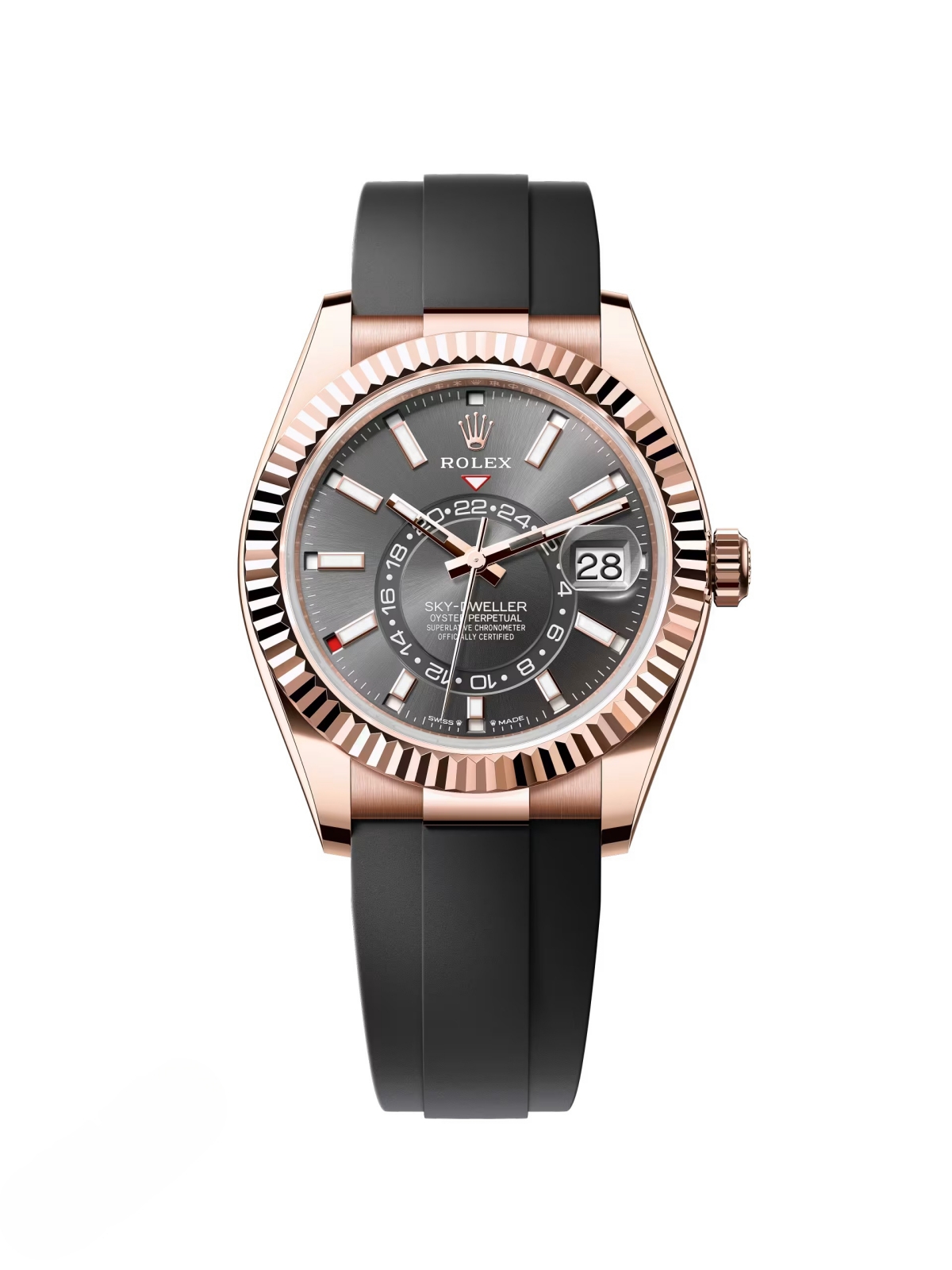 【Free Shipping】【Super Clone】RLX  Sky-Dweller 42mm Rose Gold Slate Dial Oysterflex - 336235