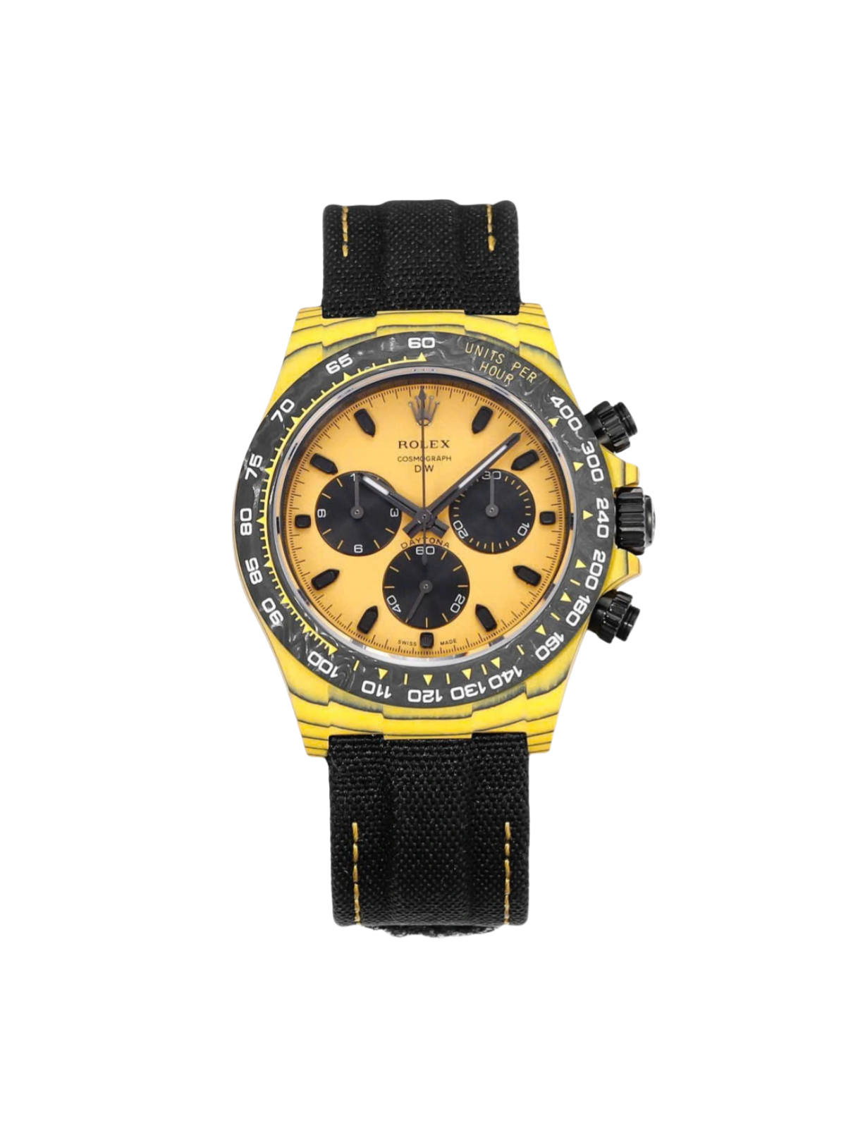【Free Shipping】Rolex Cosmograph Daytona DIW Carbon Yellow “BUMBLEBEE” 40mm Replica 1:1 – Top Quality Version