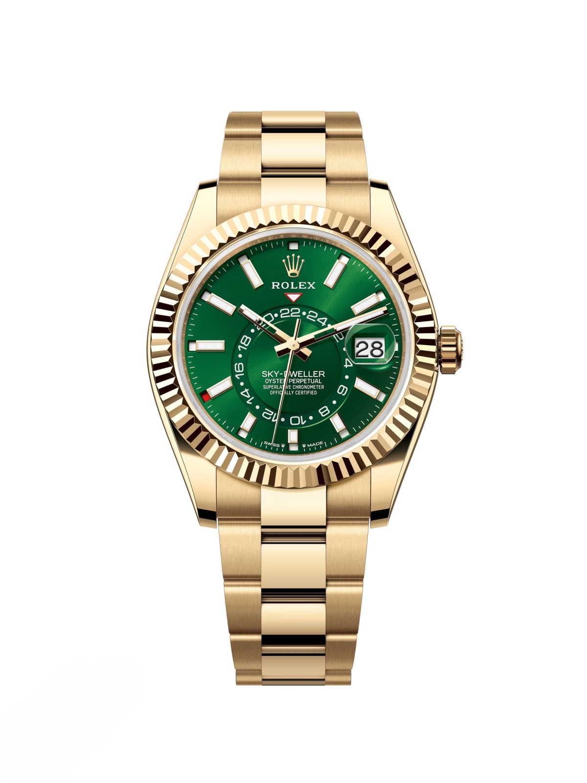 【Free Shipping】【Super Clone】RLX  Sky-Dweller 42mm 336938-0007/0008 Yellow Gold Bright Green Dial Jubilee