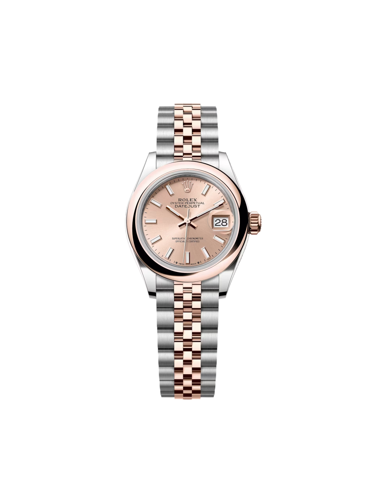 【Free Shipping】【Super Clone】RLX Lady-Datejust 28mm  279161 Rose Stick Dial, Two Tone Stainless Steel & 18K Rose Gold Oyster Bracelet Women's Watch