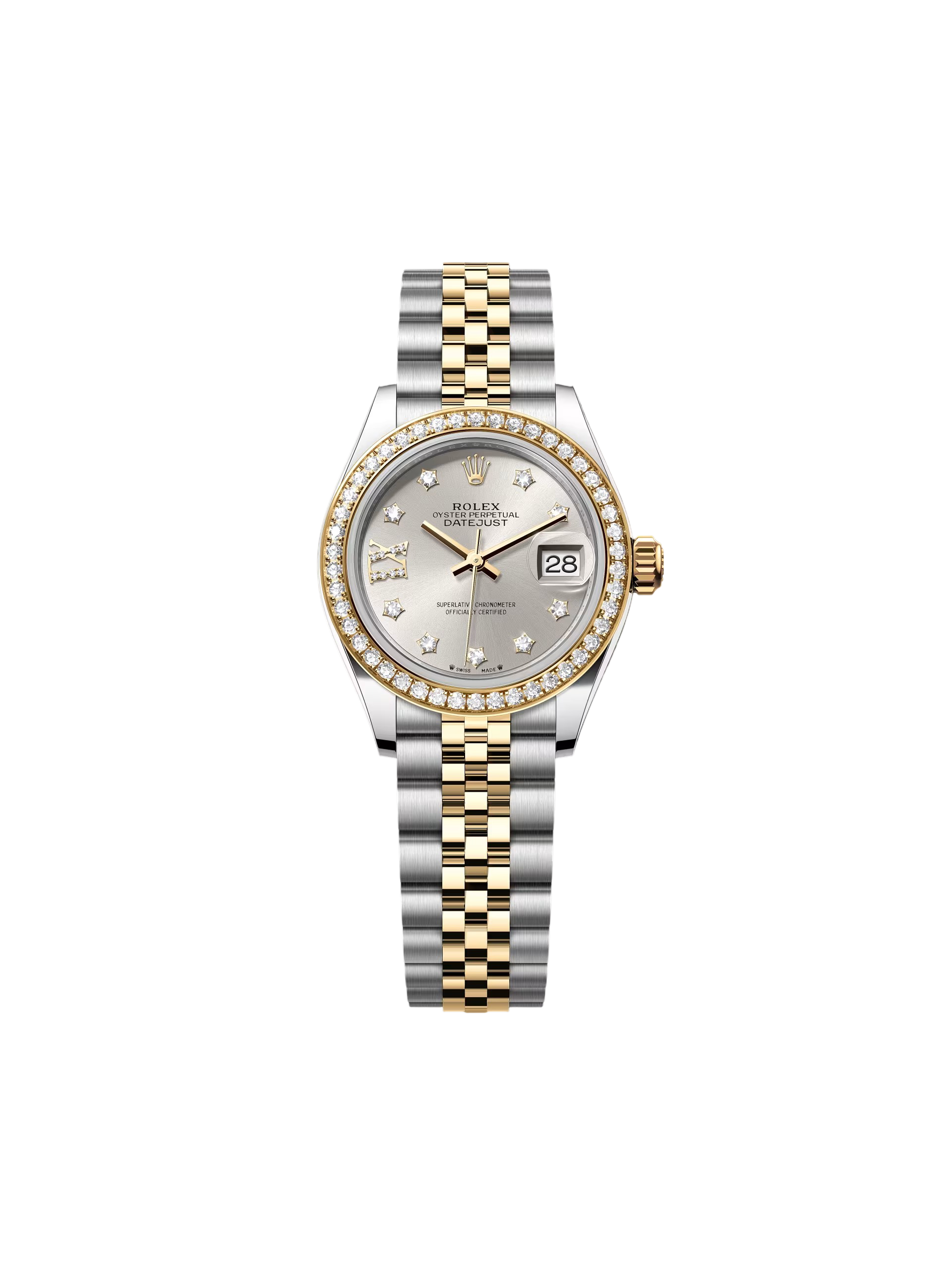 【Free Shipping】【Super Clone】RLX Lady-Datejust 28mm 279383RBR Silver Diamond Dial Yellow Rolesor Oyster Bracelet