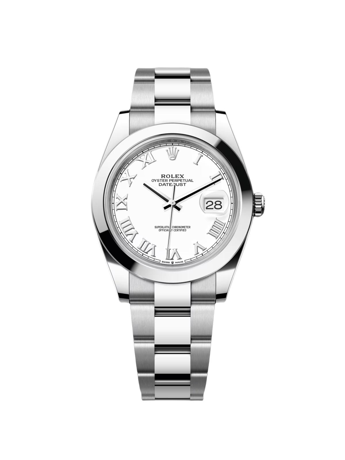 【Free Shipping】【Super Clone】RLX Datejust 41mm Smooth Bezel White Roman Dial Jubilee - 126300