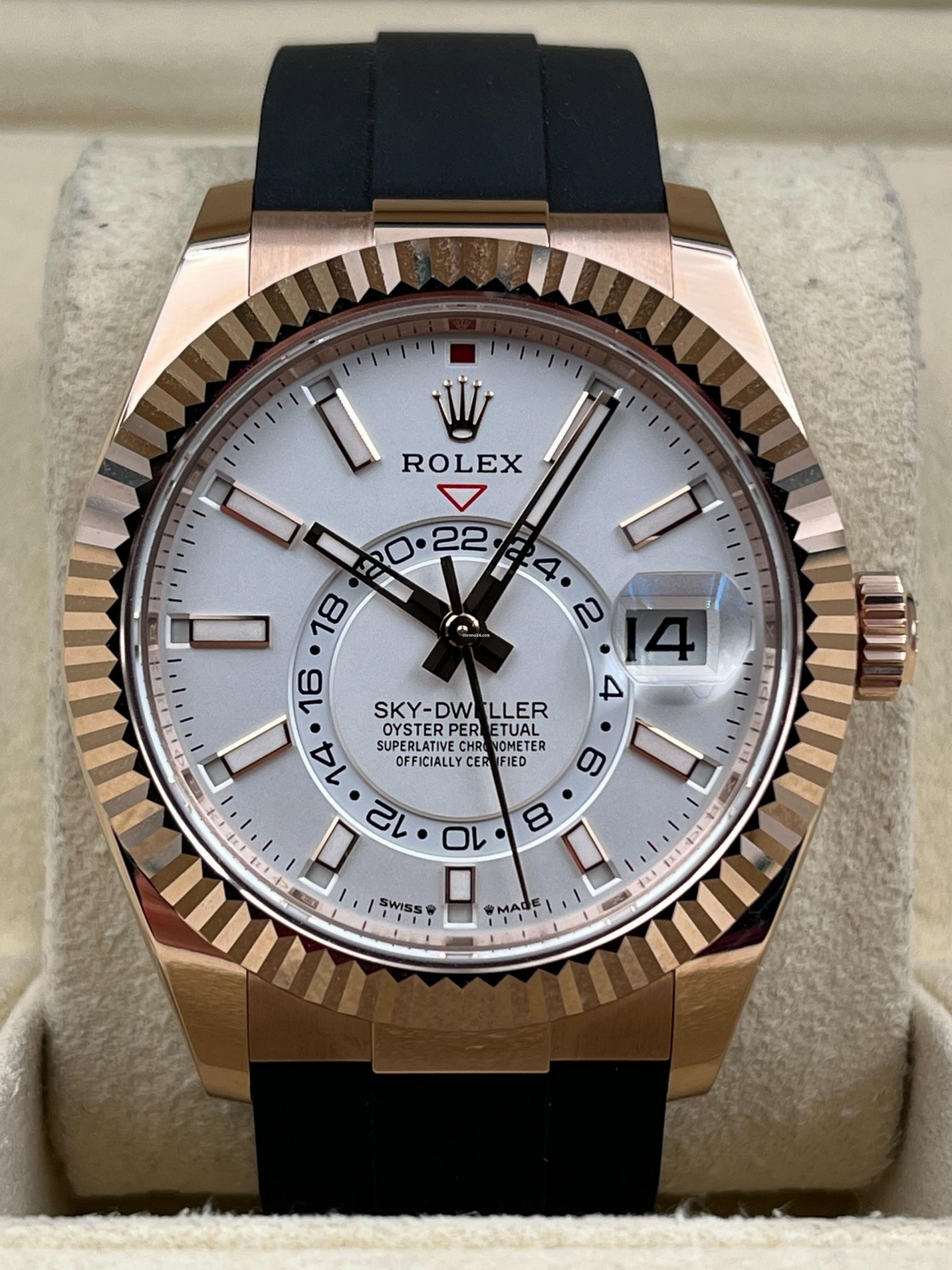 【Free Shipping】【Super Clone】RLX  Sky-Dweller 42mm Rose Gold White Dial Oysterflex - 336235