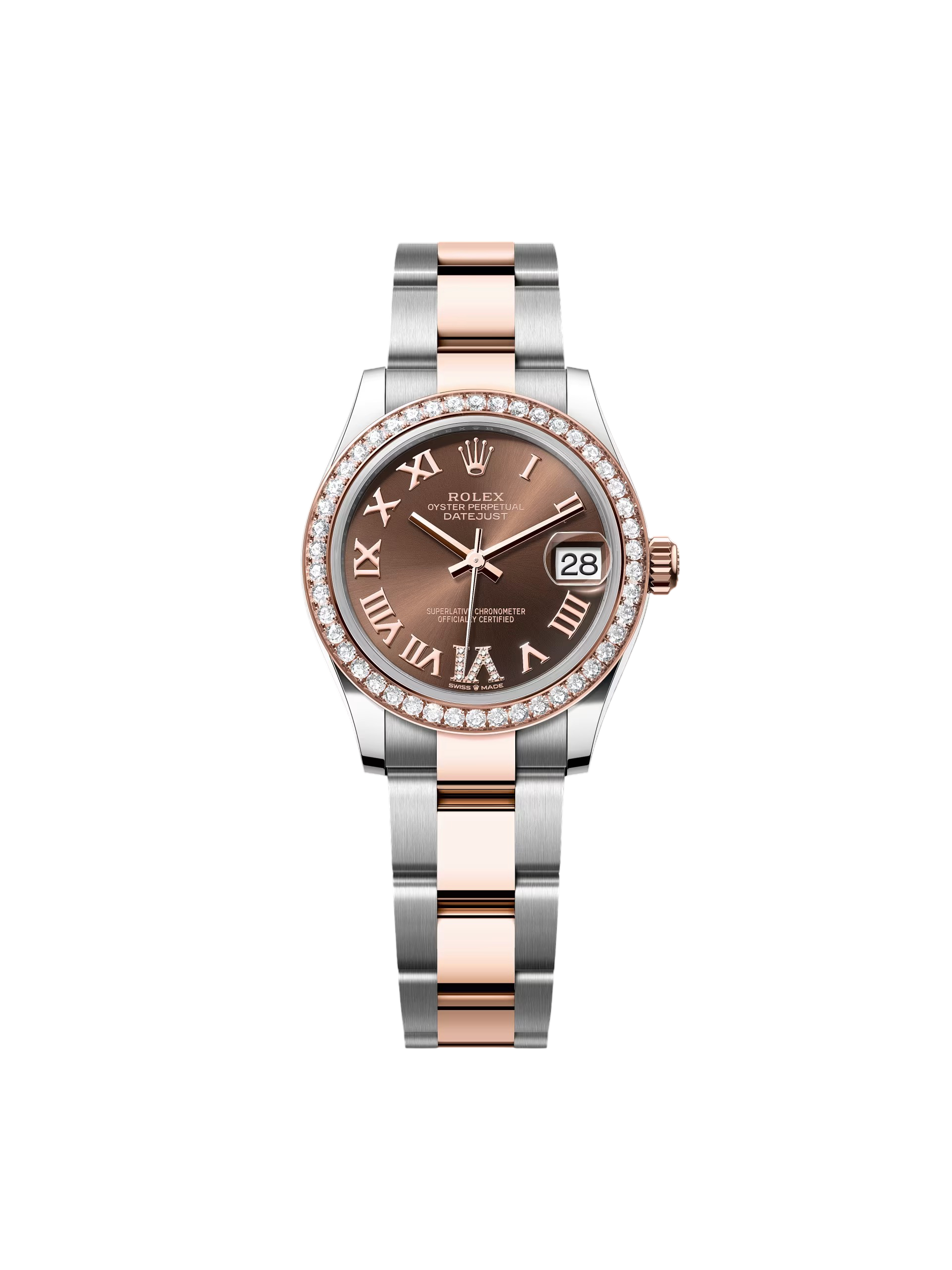 【Free Shipping】【Super Clone】RLX Datejust m278381-0005/0006 Chocolate Roman Diamond 31mm Dial Diamond-Set Bezel and Oyster Bracelet Watch