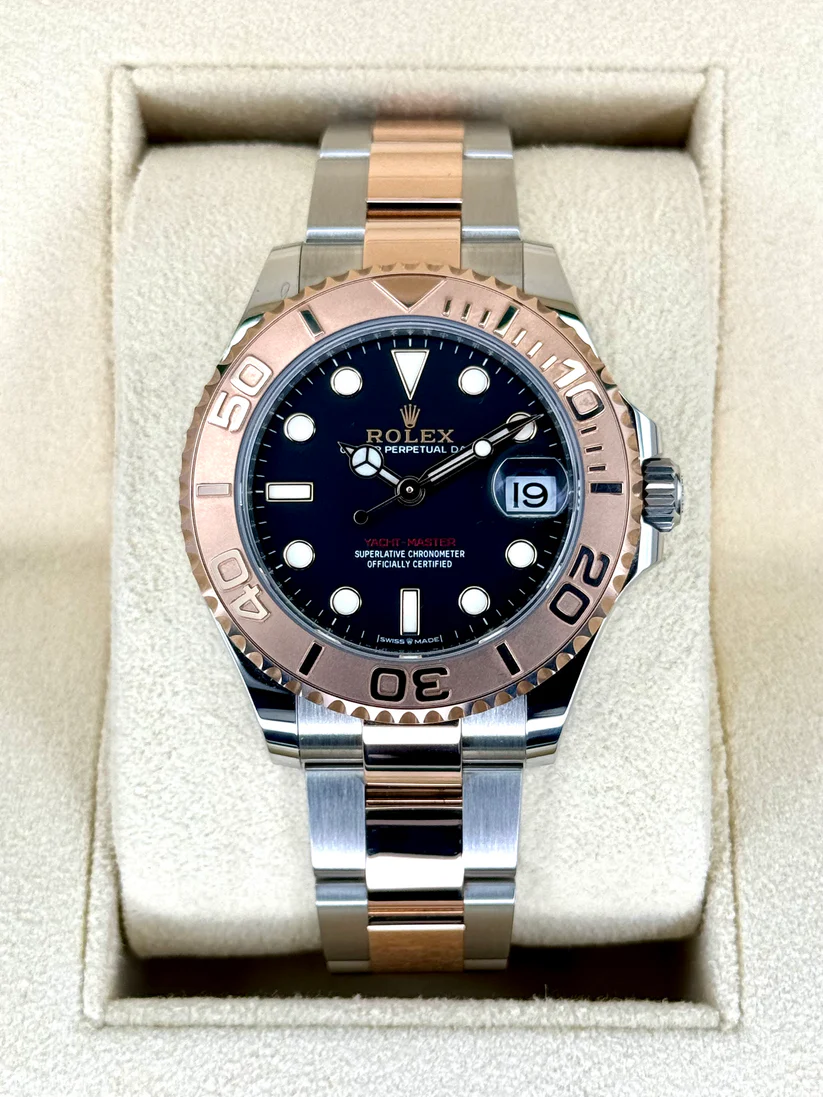 【Free Shipping】【Super Clone】RLX Yacht-Master 37mm Steel and Everose Gold Watch - Black Dial - Oyster Bracelet 268621