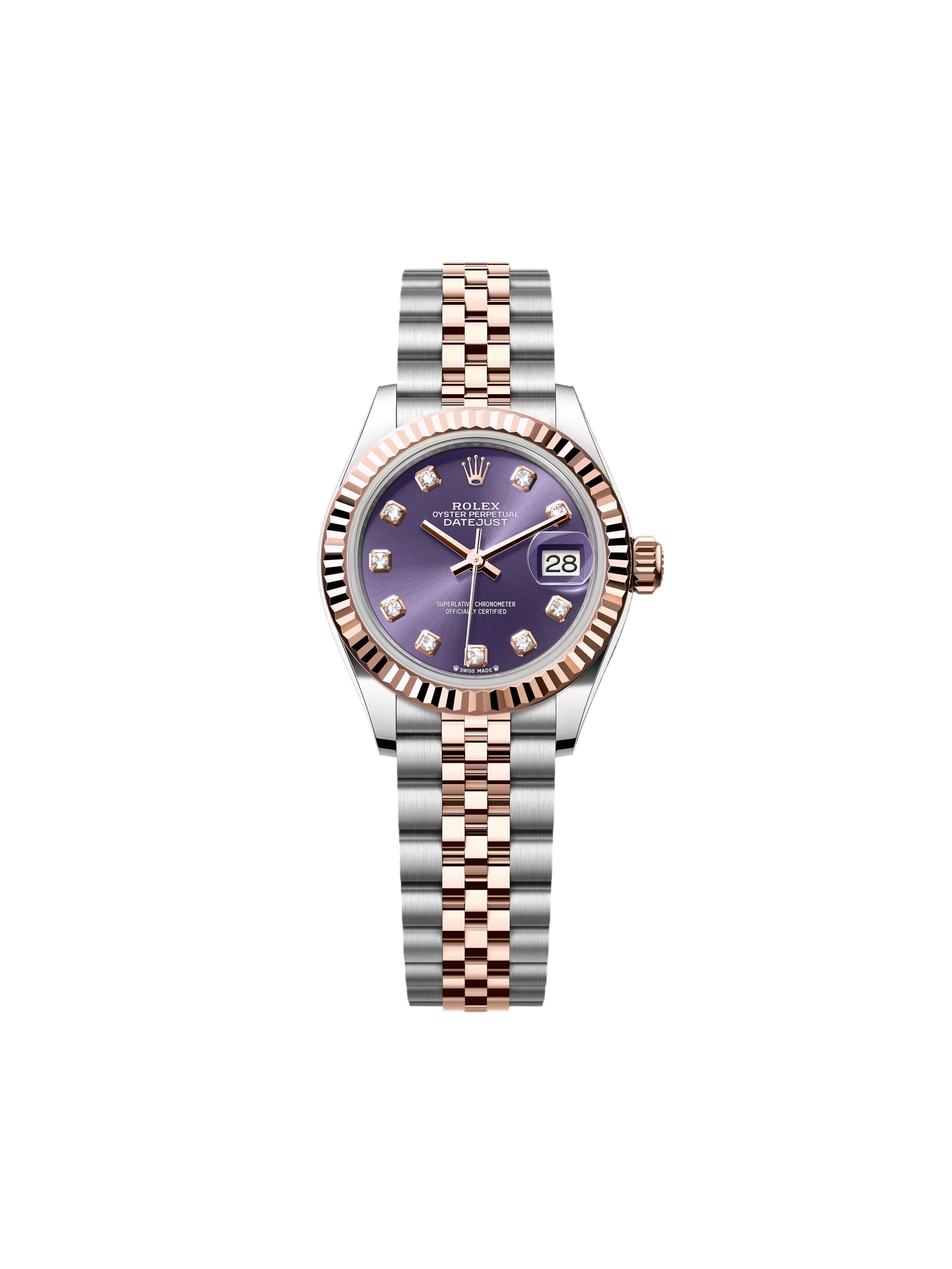 【Free Shipping】【Super Clone】RLX Lady-Datejust 28mm 279171 Aubergine Diamond Oyster Stainless Steel and Rose Gold