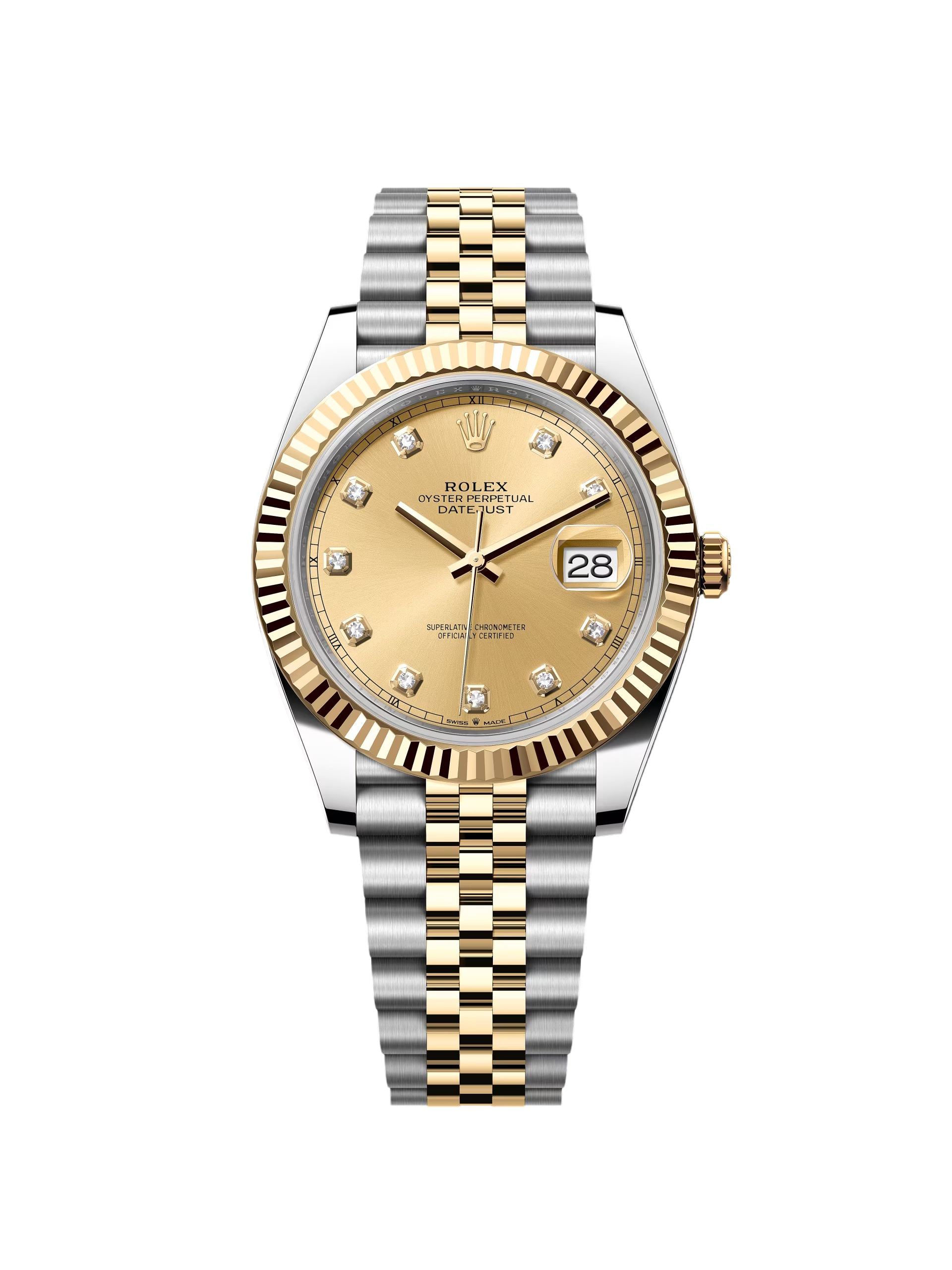 【Free Shipping】【Super Clone】RLX  Datejust 41mm Two-Tone Yellow Gold Fluted Bezel Champagne Diamond Dial Oyster - 126333