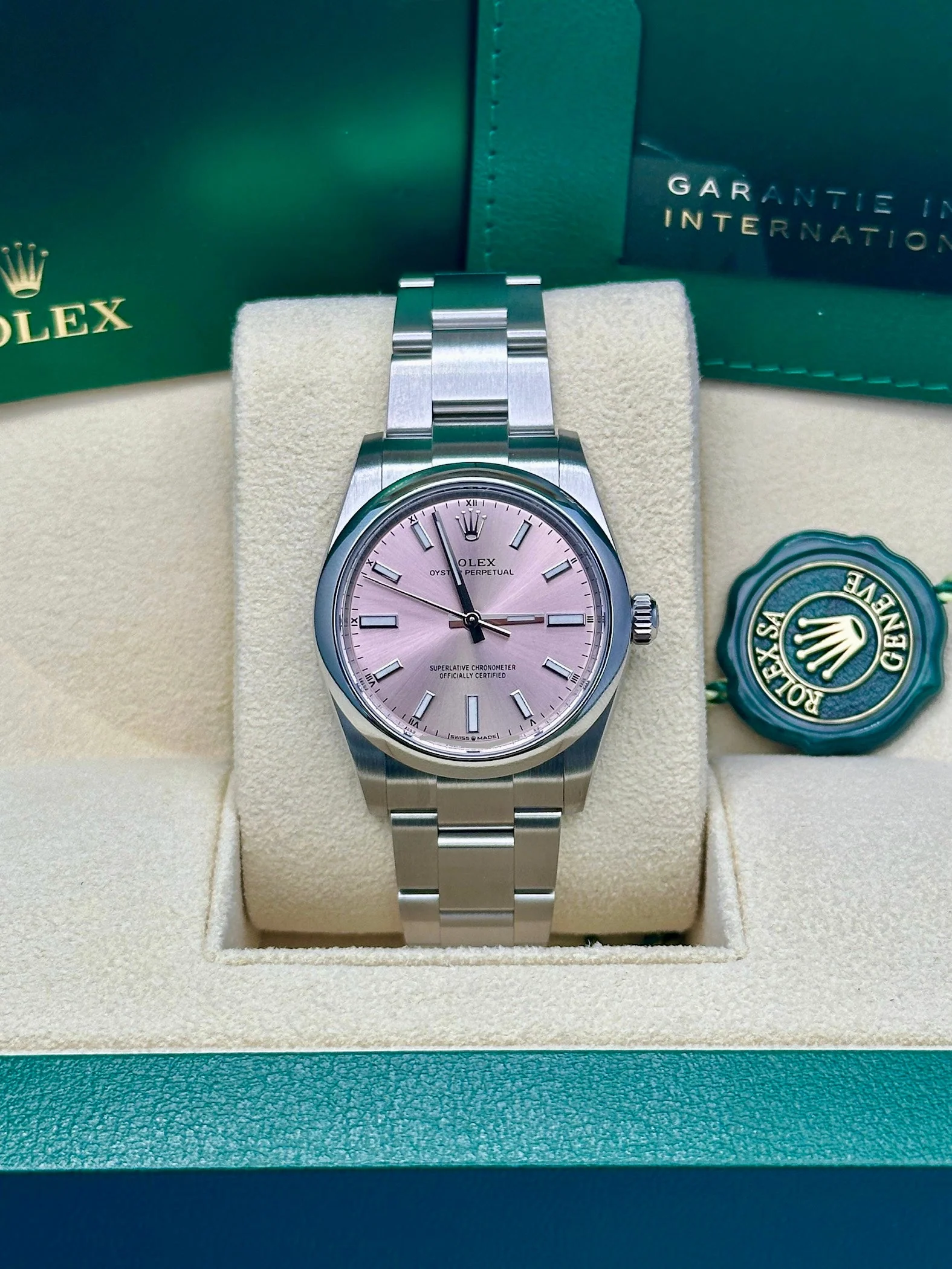 【Free Shipping】【Super Clone】RLX Oyster Perpetual 34mm 124200-0009 Pink Dial Oyster Stainless Steel Bracelet Watch