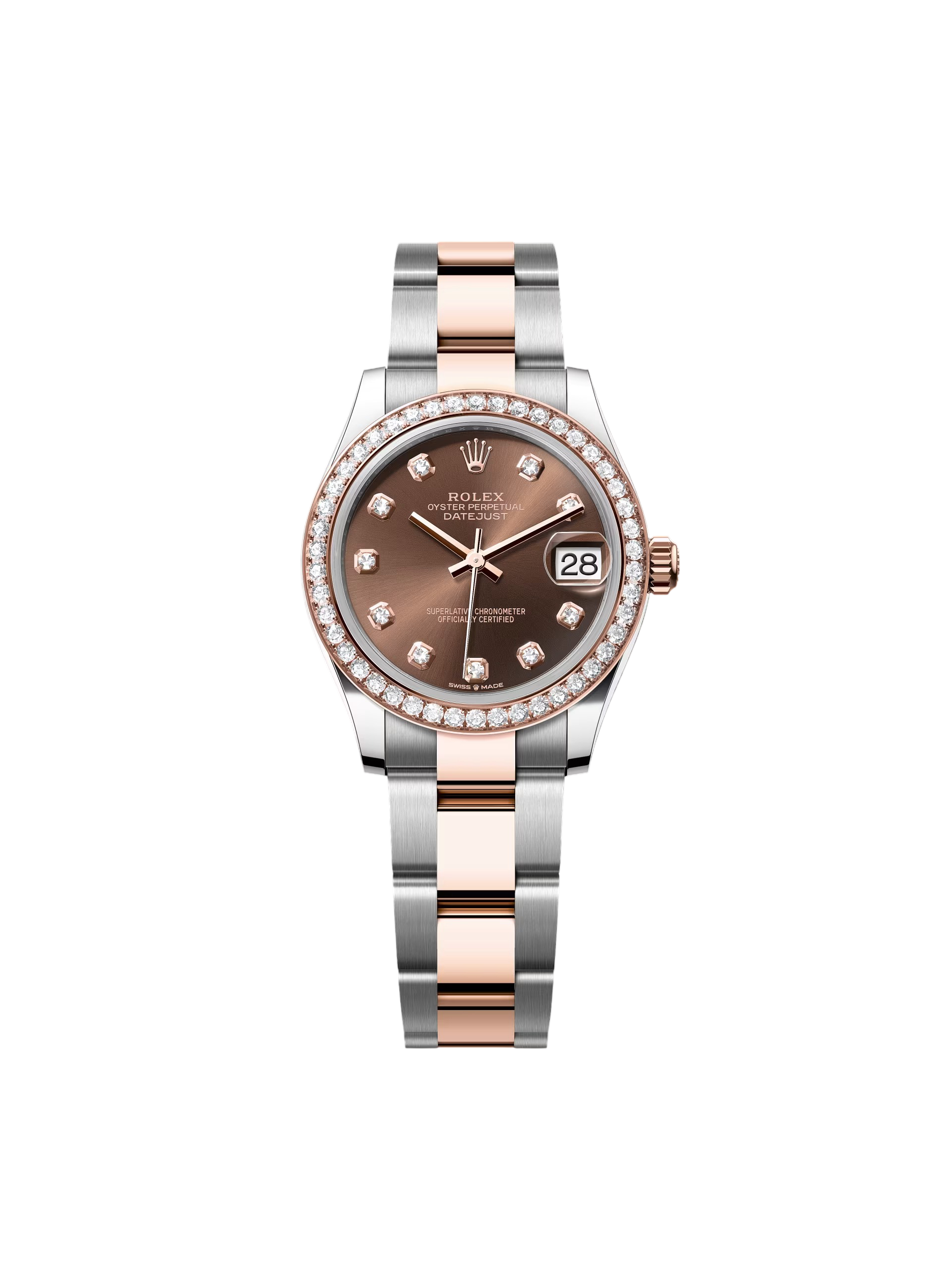 【Free Shipping】【Super Clone】RLX Datejust m278381-0027/0028 Chocolate Diamond 31mm Dial Diamond-Set Bezel and Oyster Bracelet Watch