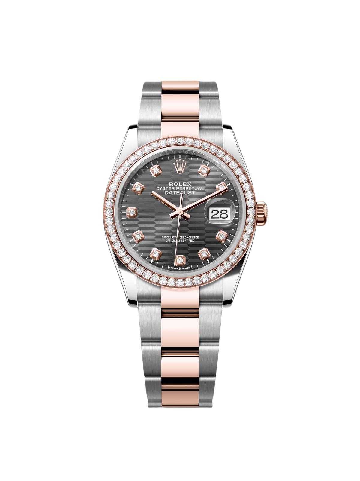 【Free Shipping】【Super Clone】RLX  Datejust 36mm 126281 Slate Fluted Motif Diamond Dial Diamond Bezel and Oyster Bracelet