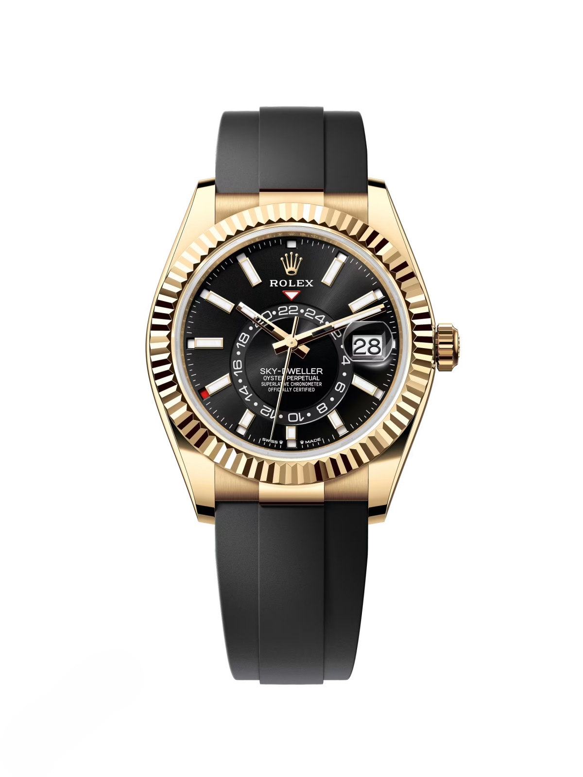 【Free Shipping】【Super Clone】RLX  Sky-Dweller 42mm Yellow Gold Black Dial Oysterflex - 336238