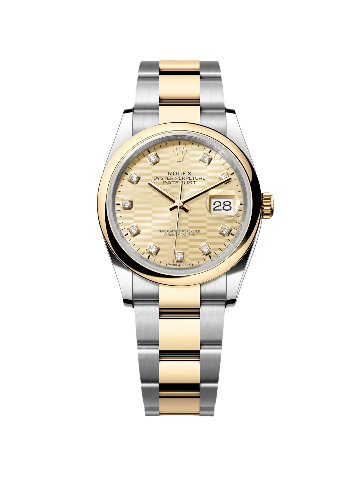 【Free Shipping】【Super Clone】RLX  Datejust 36mm 126203 Golden Fluted Dial Domed Bezel Oyster Bracelet
