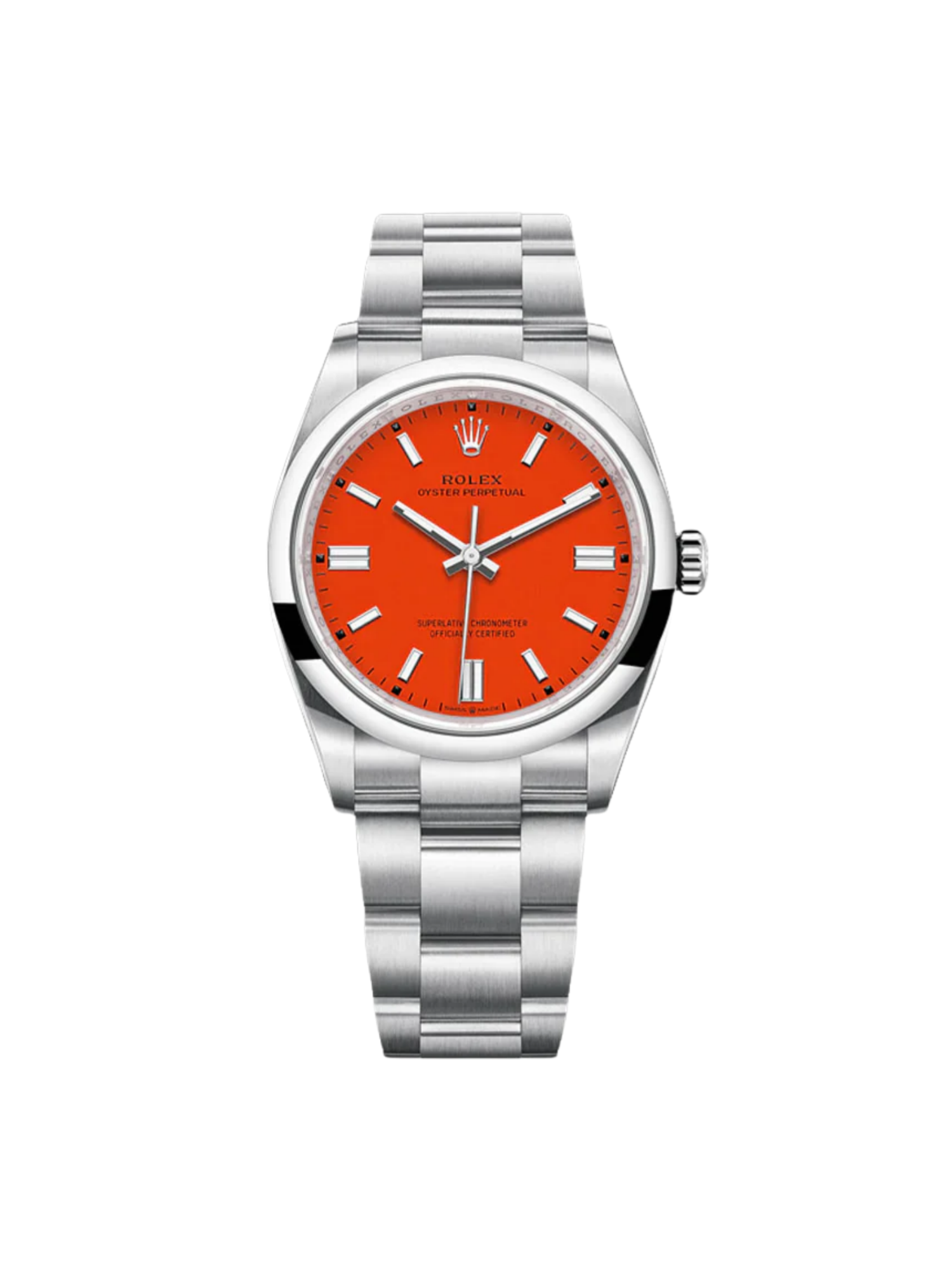 【Free Shipping】【Super Clone】RLX Oyster Perpetual 36mm 126000-0007 Coral Red Dial Steel Watch