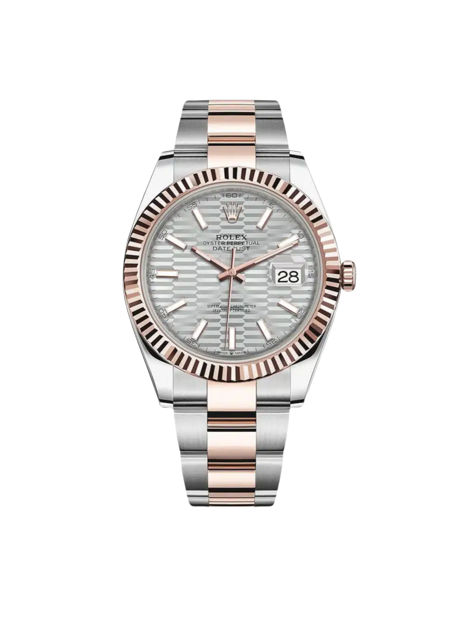 【Free Shipping】【Super Clone】RLX Datejust 41mm 126331 Silver Fluted Motif Dial Two Tone Stainless Steel & 18K Rose Gold Jubilee Bracelet Men's Watch