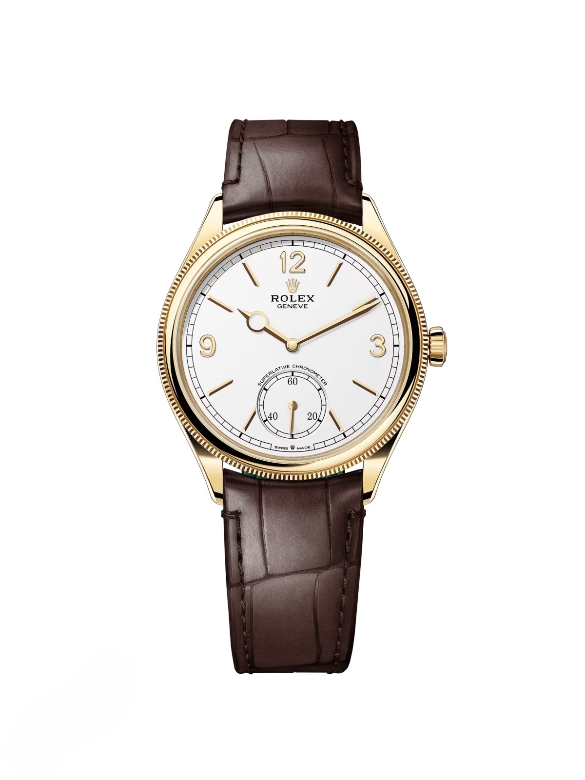 【Free Shipping】【Super Clone】Rolex 1908 Yellow Gold White Dial Brown Alligator Strap - 52508-0006