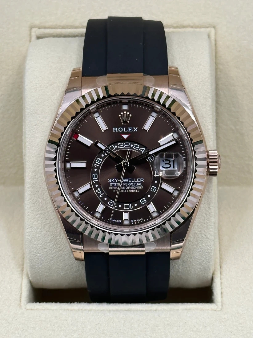 【Free Shipping】【Super Clone】RLX  Sky-Dweller 42mm Rose Gold Chocolate Dial Oysterflex - 336235