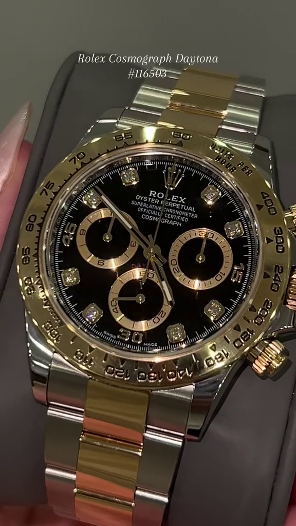 【Free Shipping】🔥Hot Sale🔥Rolex Daytona 116503 Yellow Gold Stainless Steel Black Diamond Dial