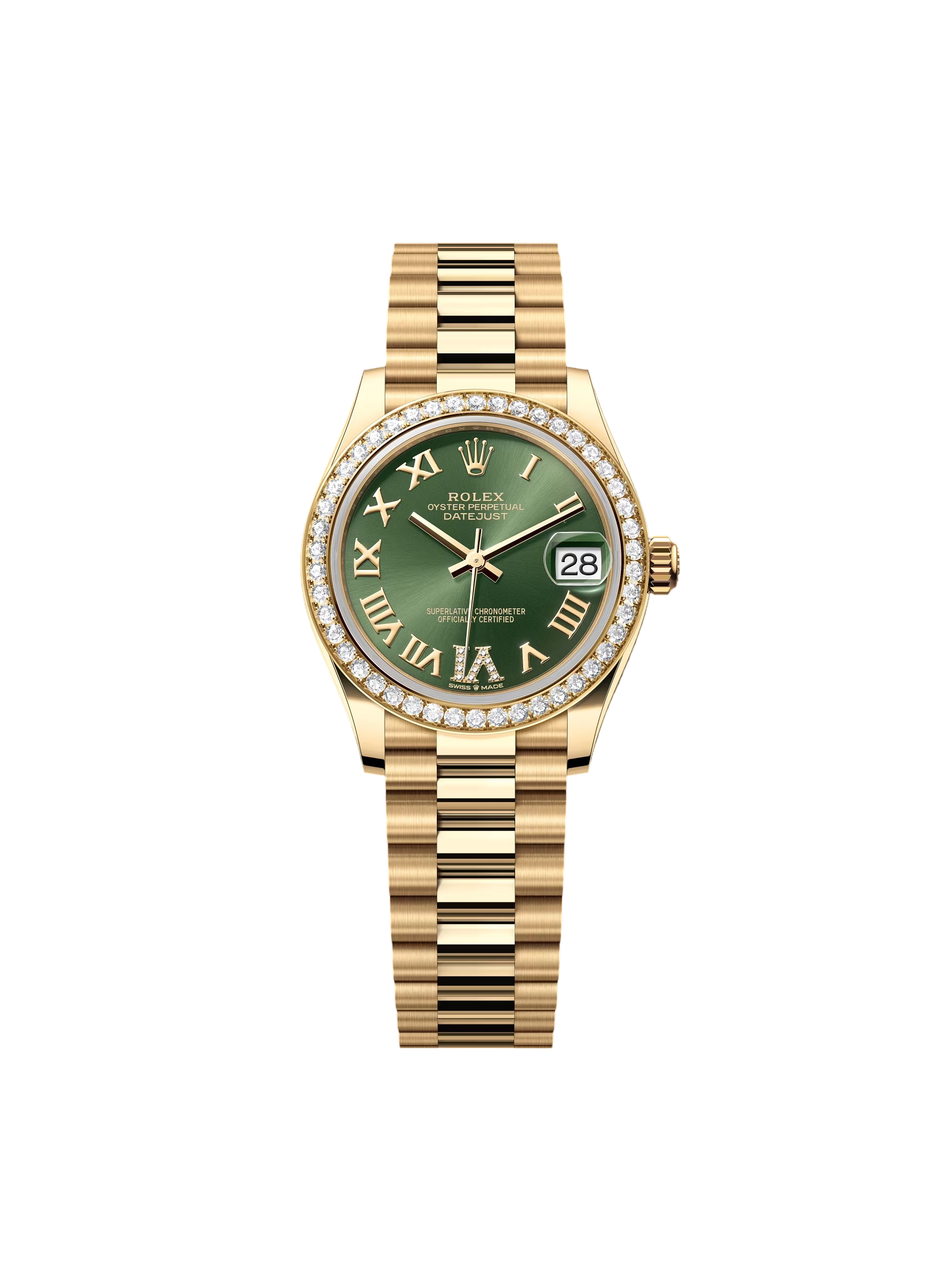 【Free Shipping】【Super Clone】RLX Datejust m278288RBR-0024 Olive Green 31mm Dial President Bracelet Watch