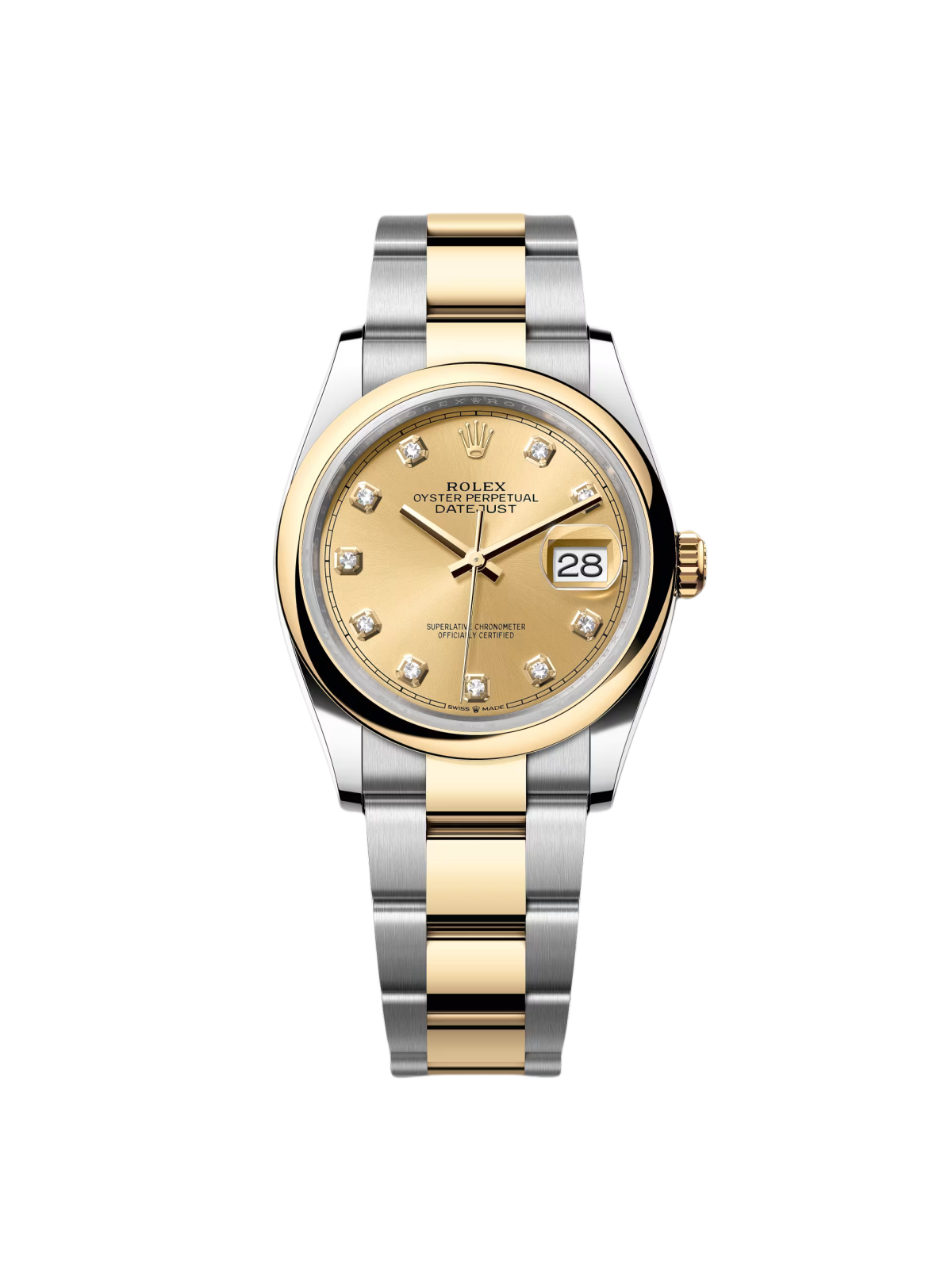 【Free Shipping】【Super Clone】RLX  Datejust 36mm 126203 Champagne Set with Diamonds Dial Domed Bezel Oyster Bracelet