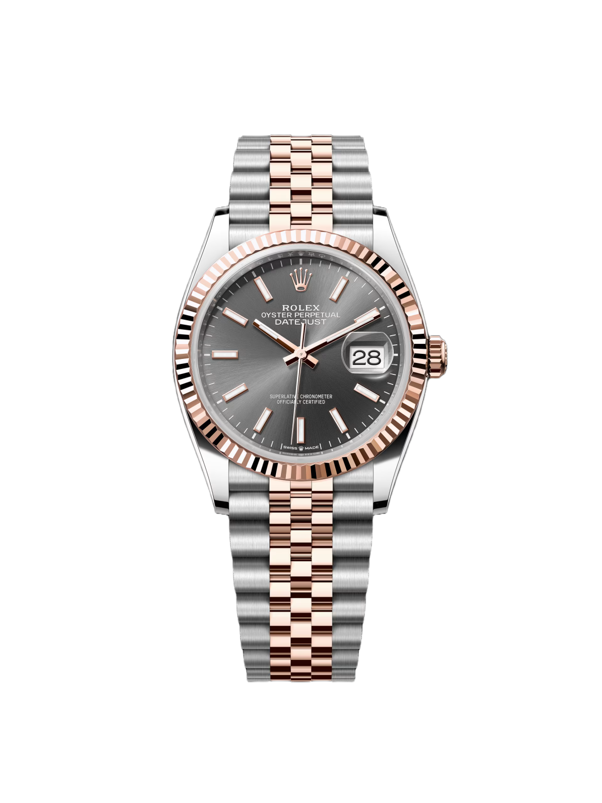 【Free Shipping】【Super Clone】RLX  Datejust 36mm 126231 Slate/Gray Dial Oystersteel and 18K Rose gold Oyster Bracelet