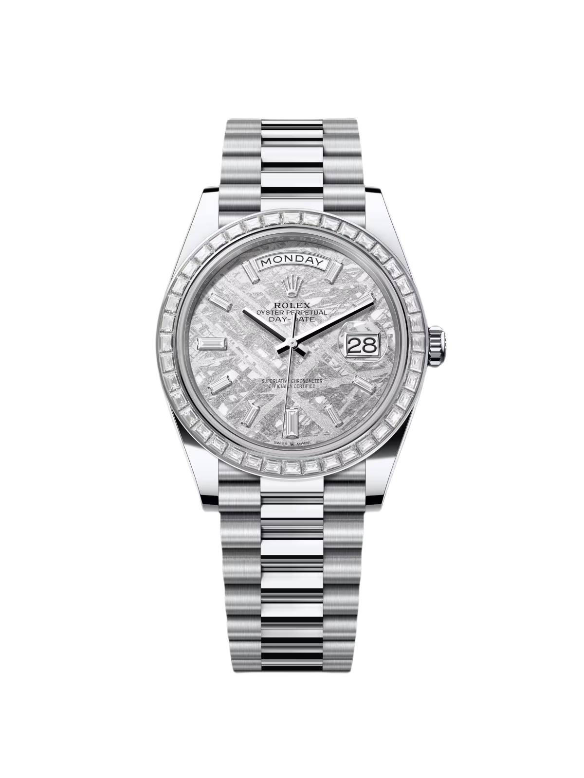 【Free Shipping】【Super Clone】RLX Day-Date 40mm 228396TBR-0027 Meteoriate Baguette Diamond Dial and Bezel Watch