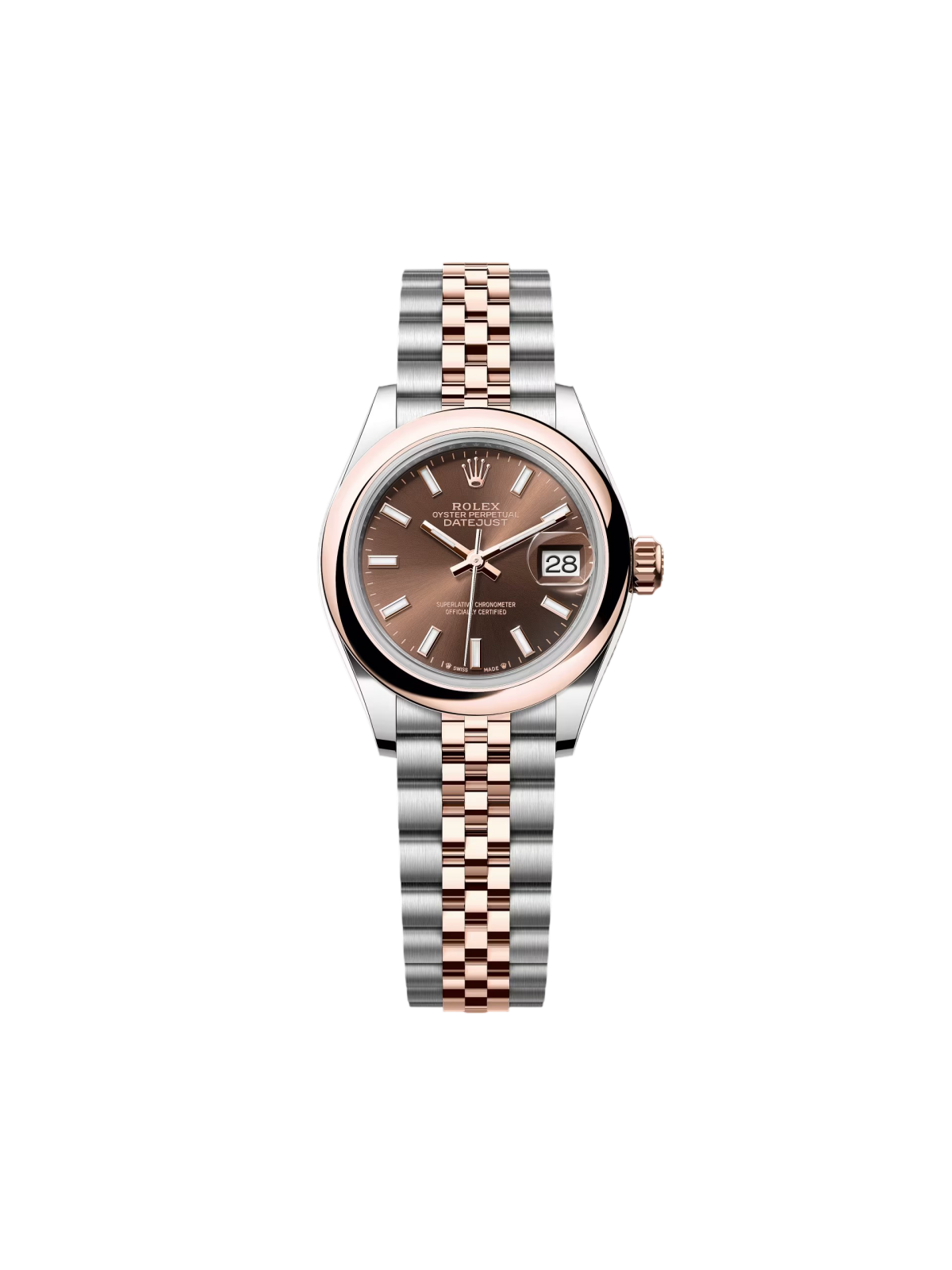 【Free Shipping】【Super Clone】RLX Lady-Datejust 28mm  279161 Chocolate Stick Dial, Two Tone Stainless Steel & 18K Rose Gold Oyster Bracelet Women's Watch