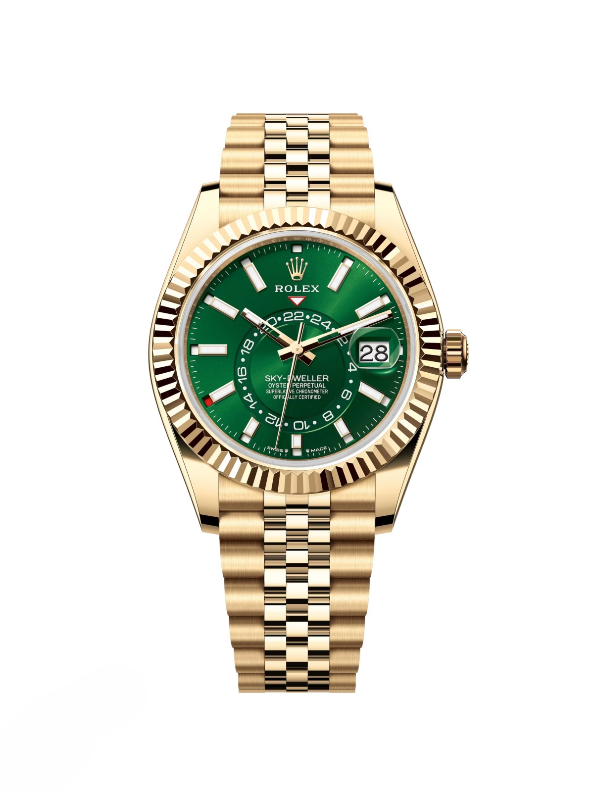 【Free Shipping】【Super Clone】RLX  Sky-Dweller 42mm 336938-0007/0008 Yellow Gold Bright Green Dial Jubilee