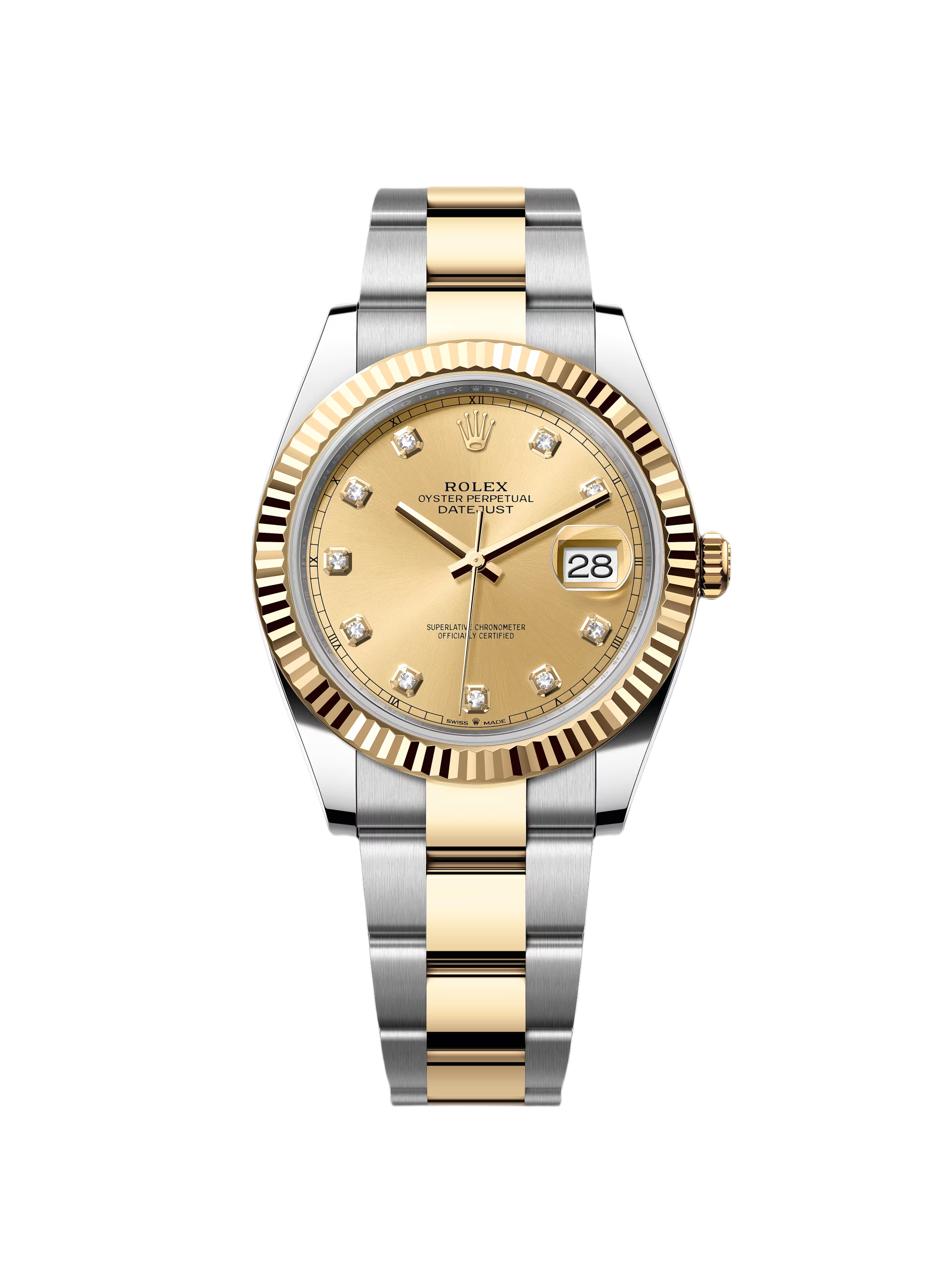【Free Shipping】【Super Clone】RLX  Datejust 41mm Two-Tone Yellow Gold Fluted Bezel Champagne Diamond Dial Oyster - 126333