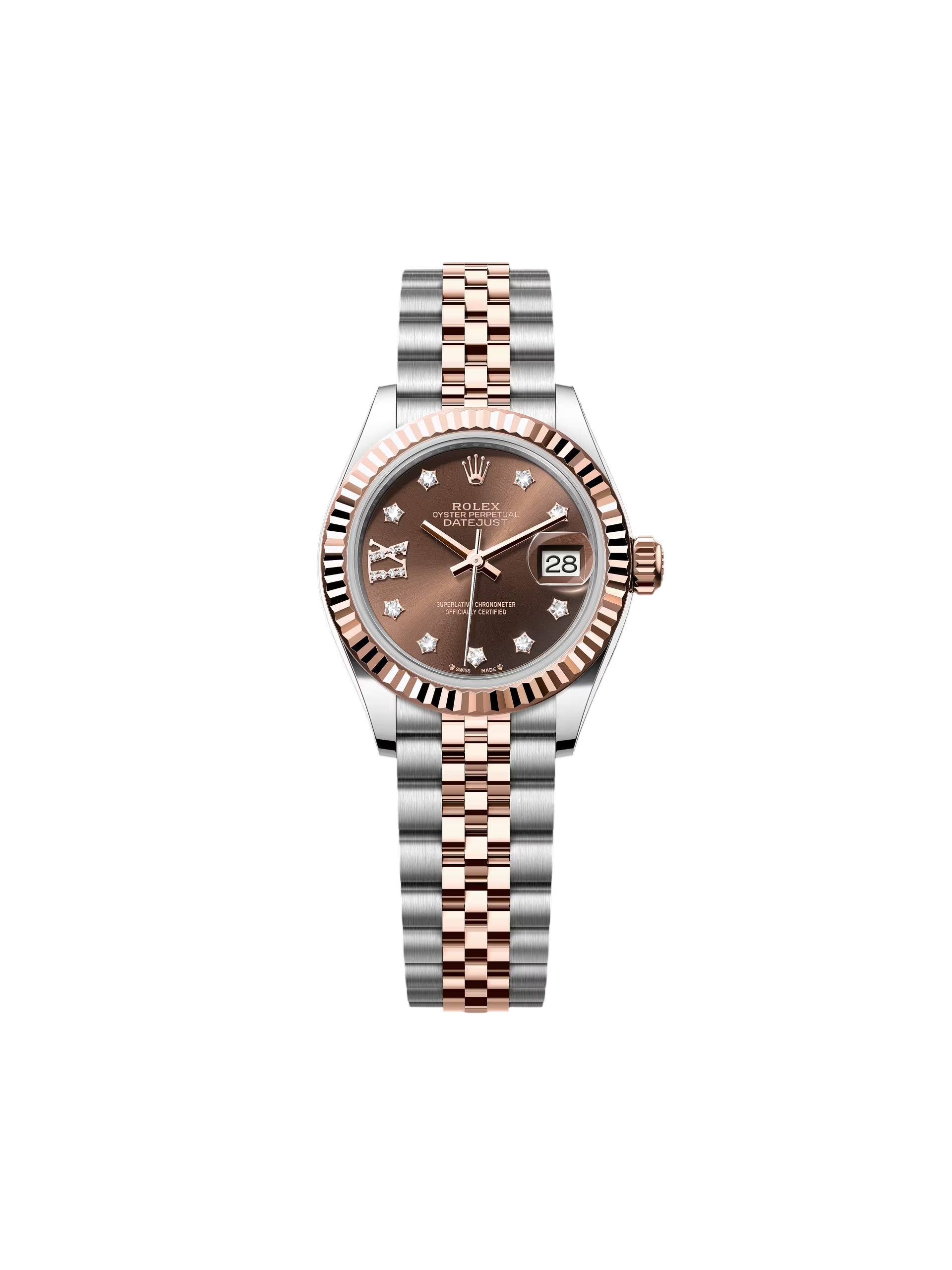 【Free Shipping】【Super Clone】RLX Lady-Datejust 28mm 279171 Chocolate Diamond Set Oyster Stainless Steel and Rose Gold