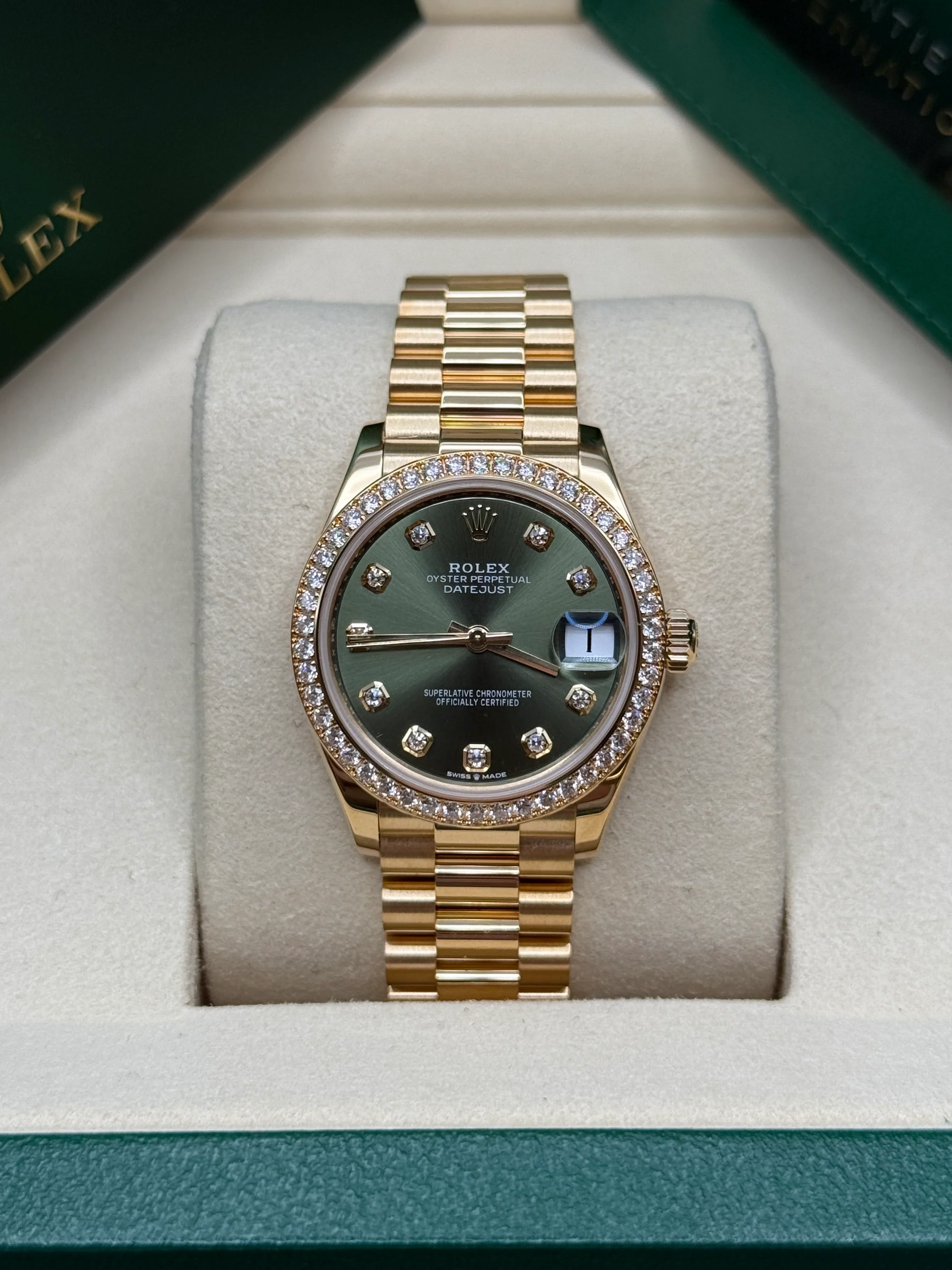 【Free Shipping】【Super Clone】RLX Datejust m278288RBR-0007 Olive Green 31mm Dial President Bracelet Watch