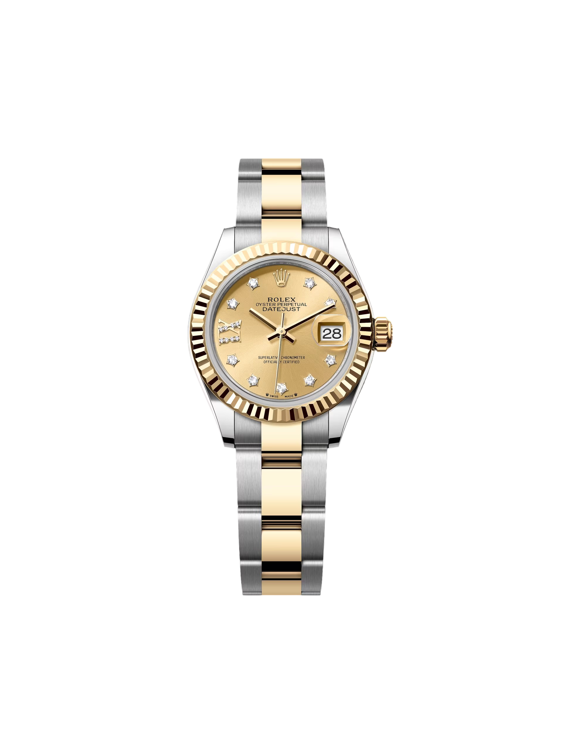 【Free Shipping】【Super Clone】RLX Lady-Datejust 28mm 279173 Champagne Diamond Dial Oyster Bracelet