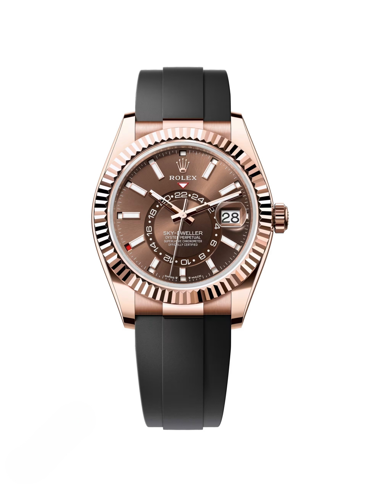 【Free Shipping】【Super Clone】RLX  Sky-Dweller 42mm Rose Gold Chocolate Dial Oysterflex - 336235