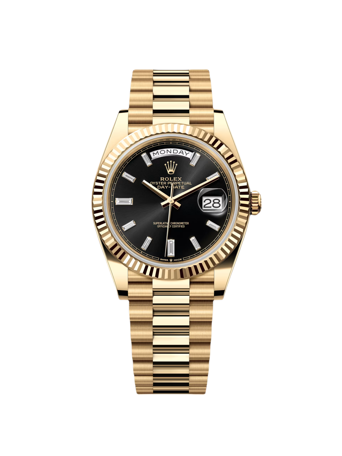 【Free Shipping】【Super Clone】RLX  Yellow Gold President Day Date 40mm Black Diamond Baguette Dial - 228238