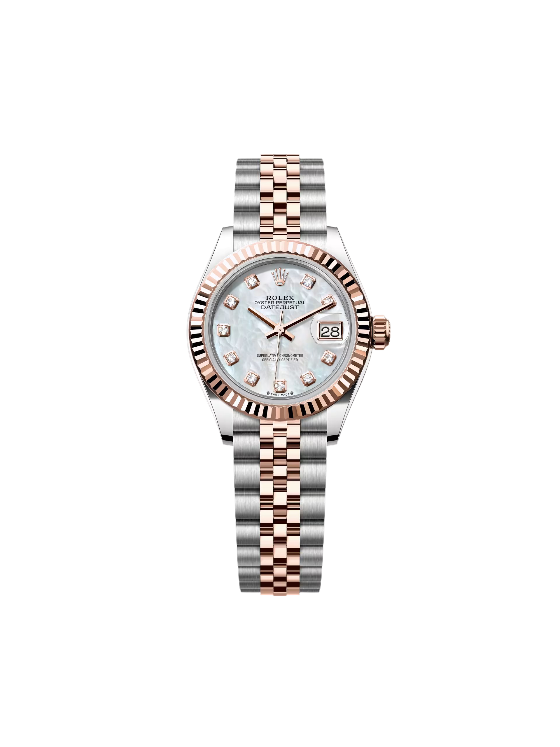 【Free Shipping】【Super Clone】RLX Lady-Datejust 28mm 279171 White Mother Of Pearl Diamond Oyster Stainless Steel and Rose Gold