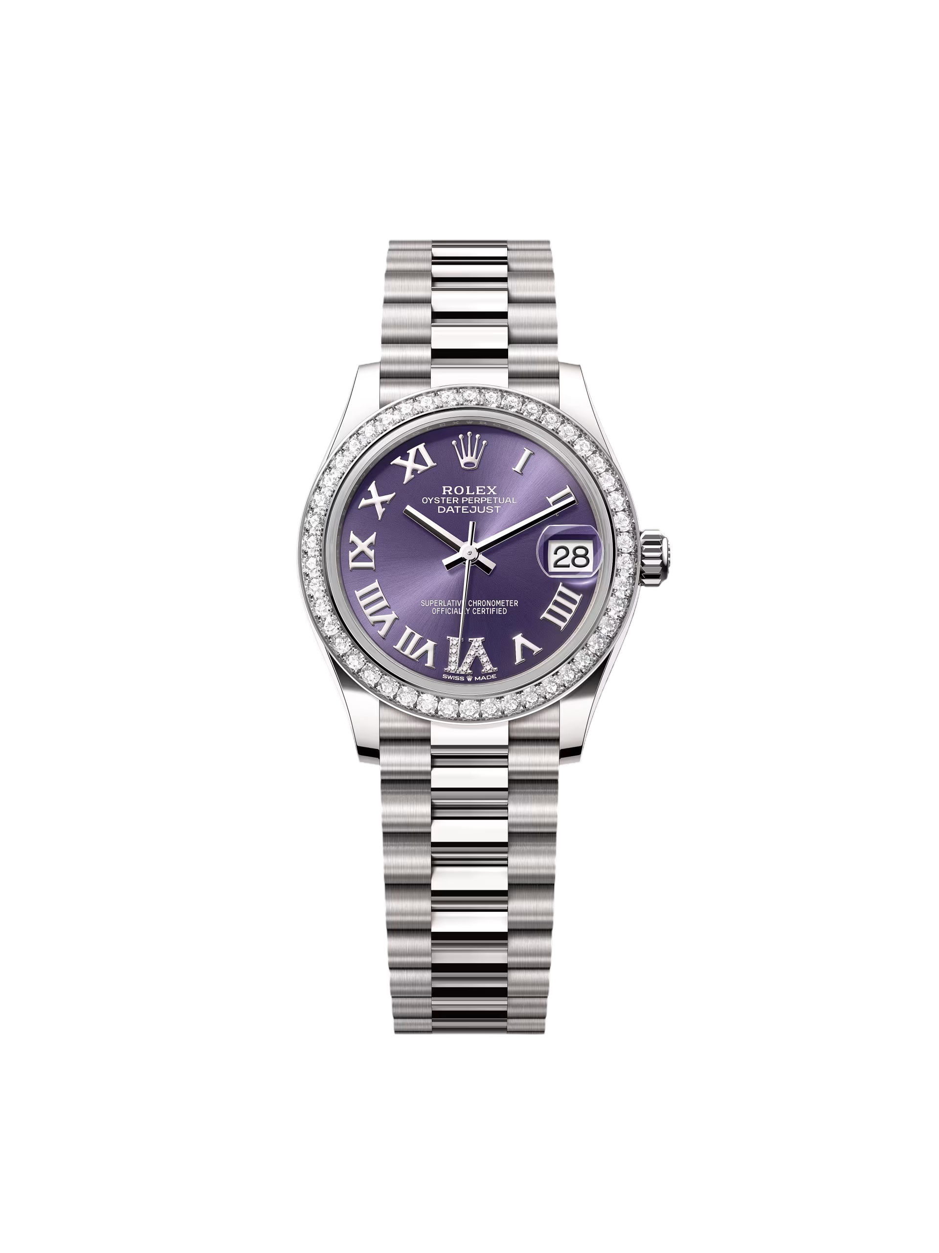 【Free Shipping】【Super Clone】RLX Datejust m278289RBR-0019 Aubergine Dial White Gold President Watch
