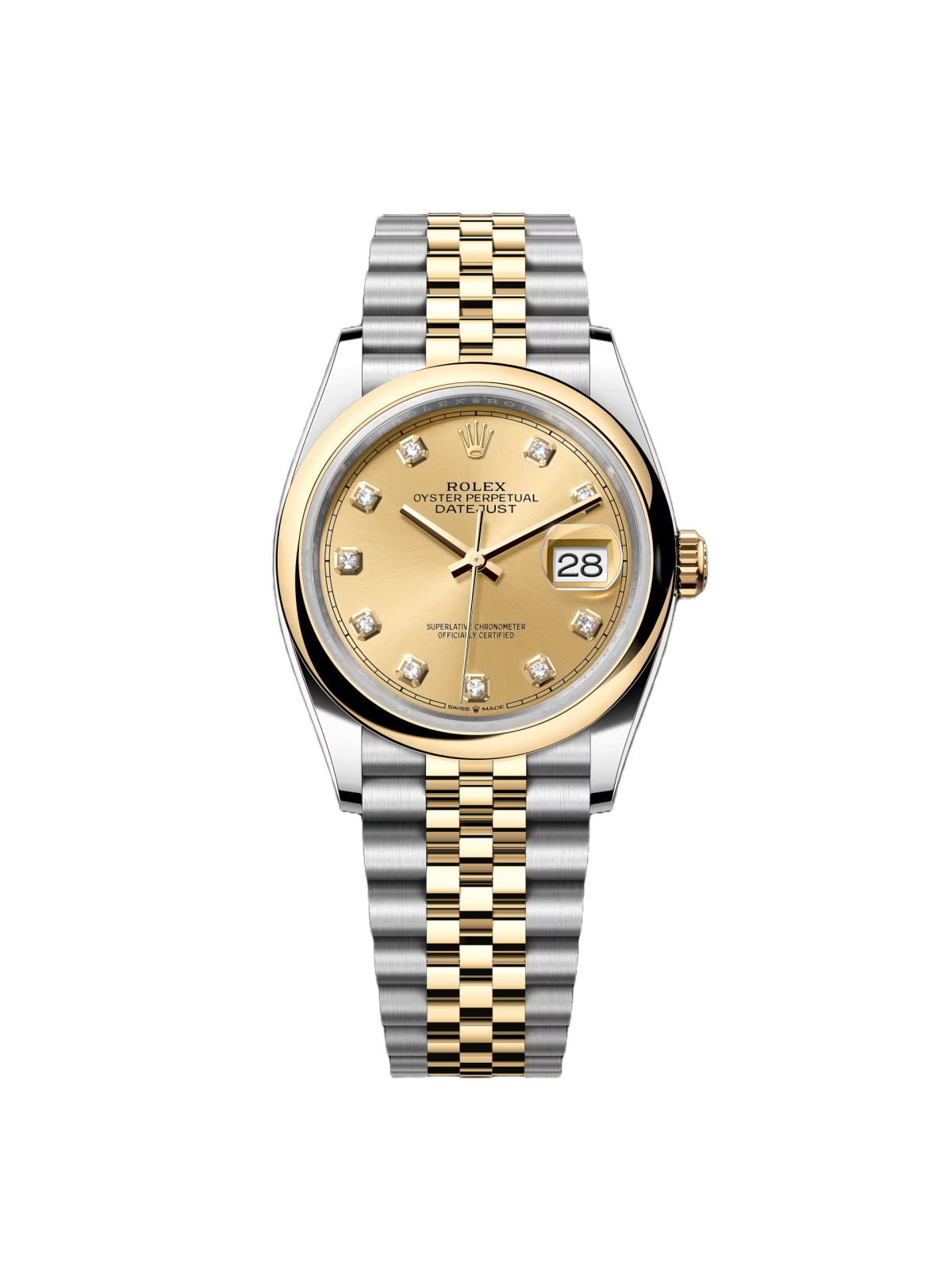 【Free Shipping】【Super Clone】RLX  Datejust 36mm 126203 Champagne Set with Diamonds Dial Domed Bezel Oyster Bracelet